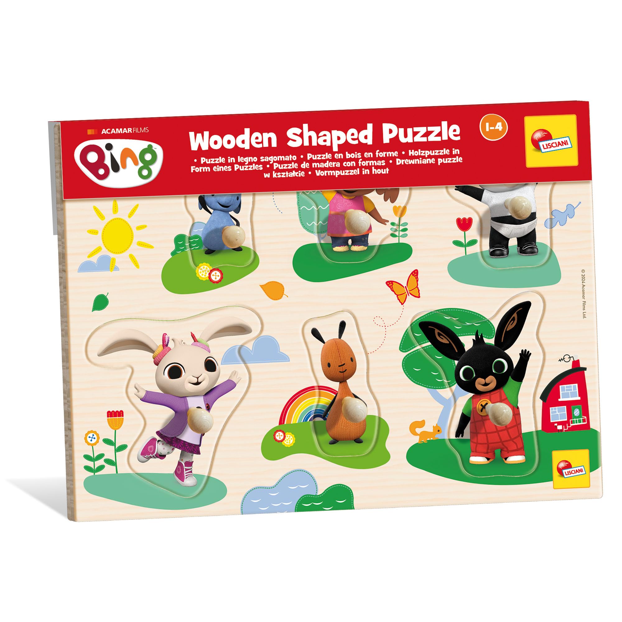Lisciani - BING Wooden Puzzle - Shapes To Assemble Baby Puzzle for Children from 1 year - 6 Wooden Bing Silhouettes - Early Years Toy - Learning Shapes - Bing Educational Game - From 12 months