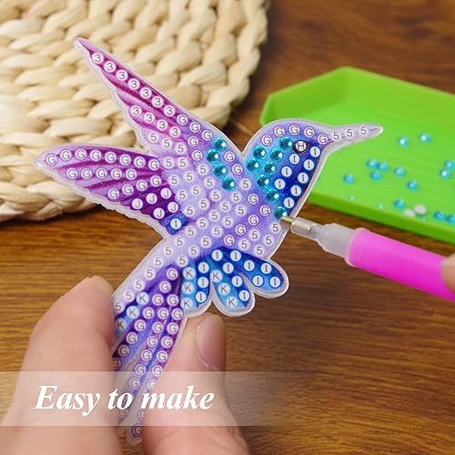 Miniatura 4 de Vcekract 8 kits de pintura de diamante de colibrí, kits de arte de diamantes para decoración de jardín, estacas de jardín para adultos, pintura de