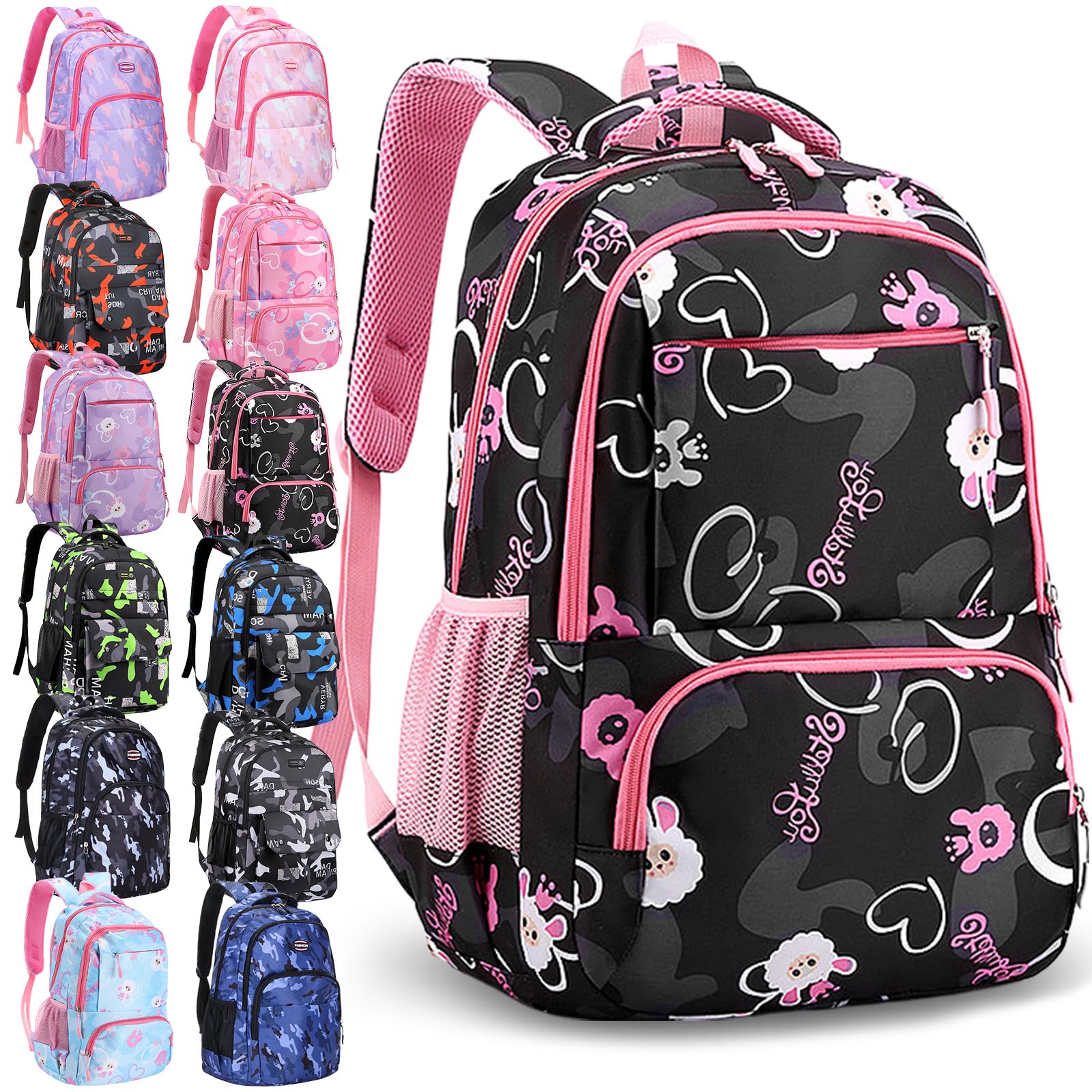 Clysee 12 Pcs 17 Inch School Backpack Bulk Student Backpack for Teens Boys Girls School Donation Charities (Sheep)