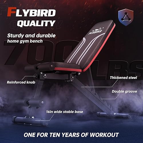 Miniatura 2 de FLYBIRD Banco de pesas plegable con bandas de resistencia, 8 respaldos FID ajustables rápido para gimnasio en casa, entrenamiento de cuerpo