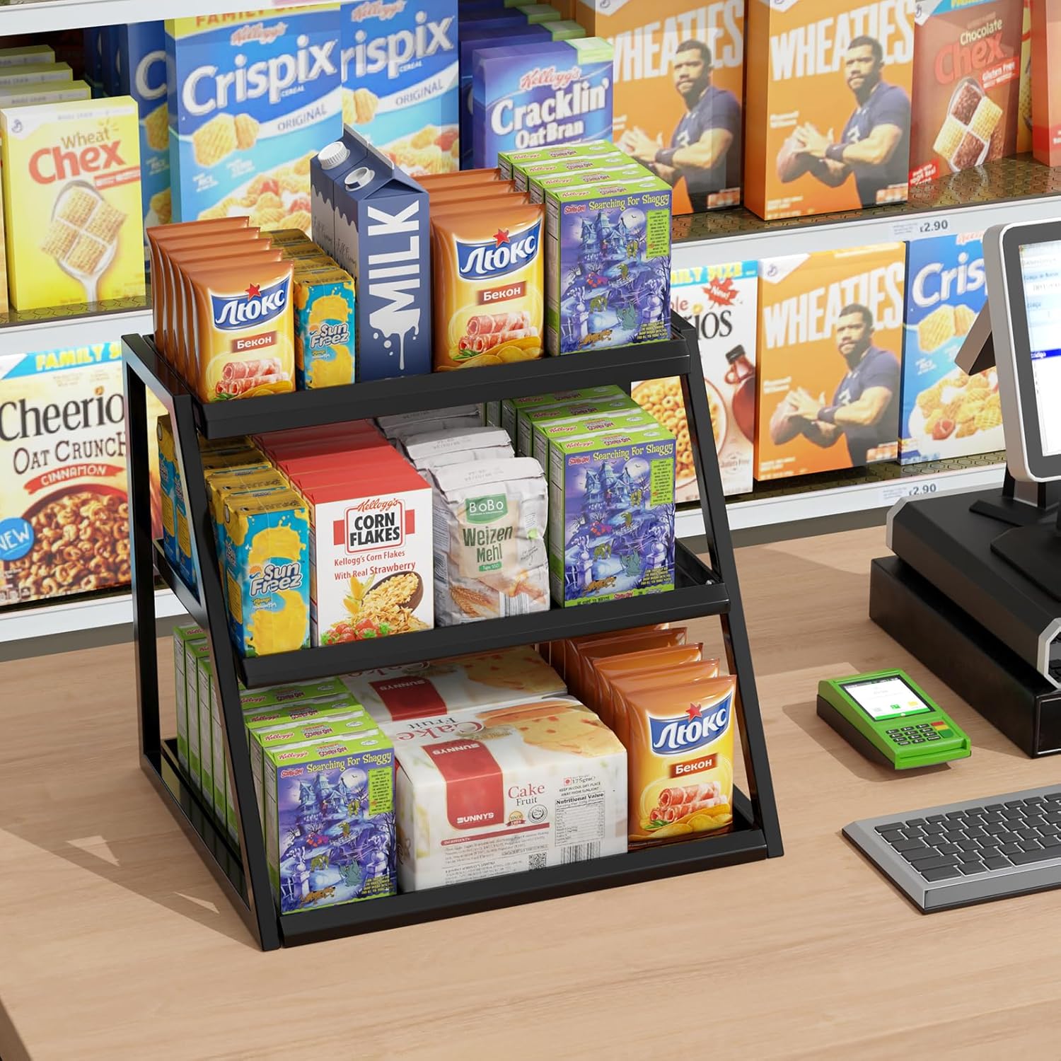 3 Tier Retail Display Stand, Multi-Functional Counter Snack & Chip Holder for Stores, Cupcake Display Stand (Black)