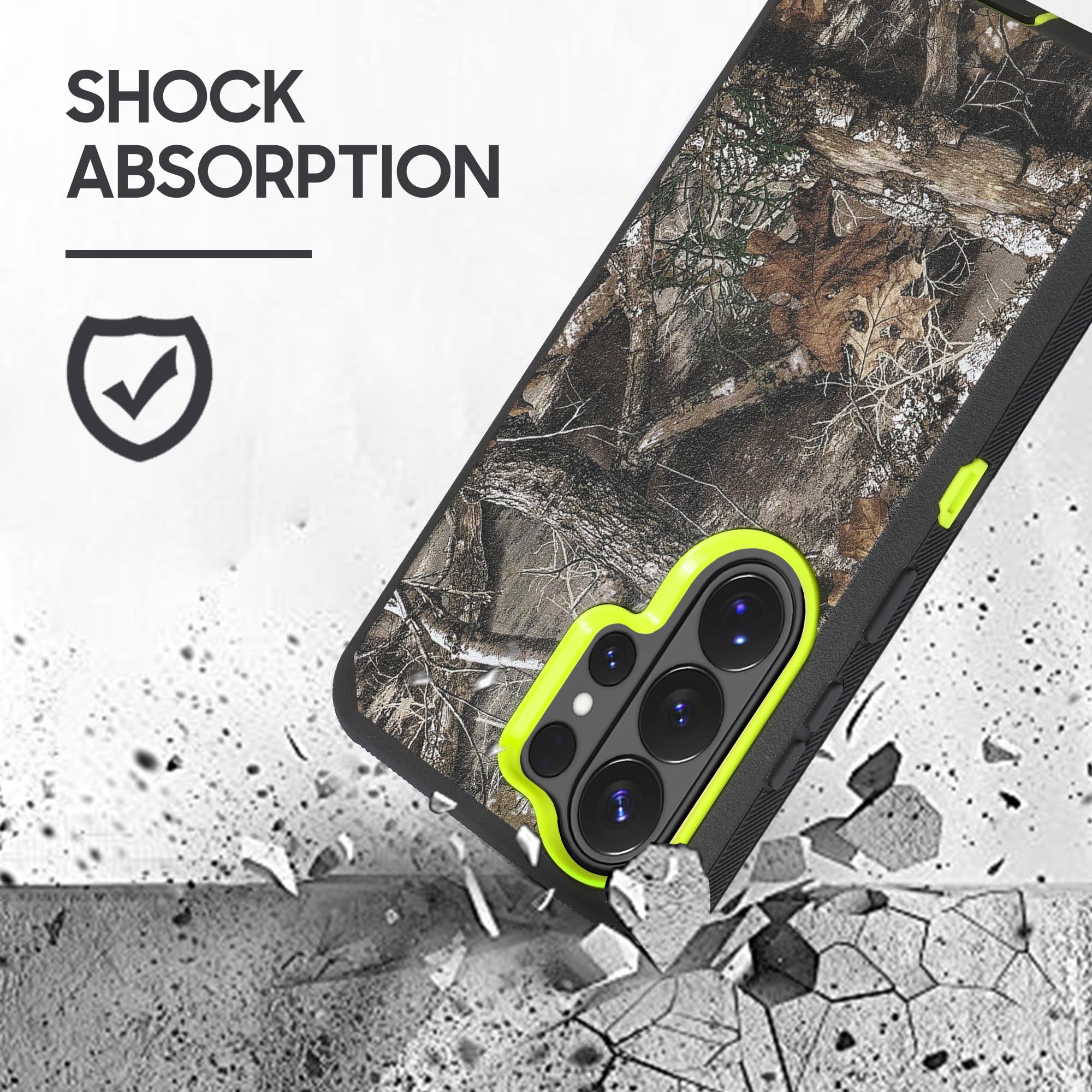 Custodia compatibile con Samsung Galaxy S26 Plus con protezione dello schermo integrata, fondina con clip per cintura, resistente agli urti, copertura robusta color lime mimetico