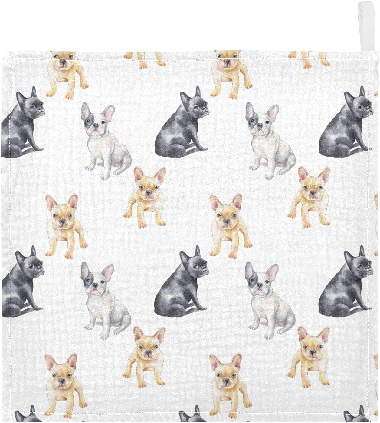 Baby Washcloths Cotton Pets French Bulldog Baby Muslin Washcloths Soft Baby Face Towel for Newborn Infants Baby Wipes, 11.8 X 11.8 Inch, 3 Pack