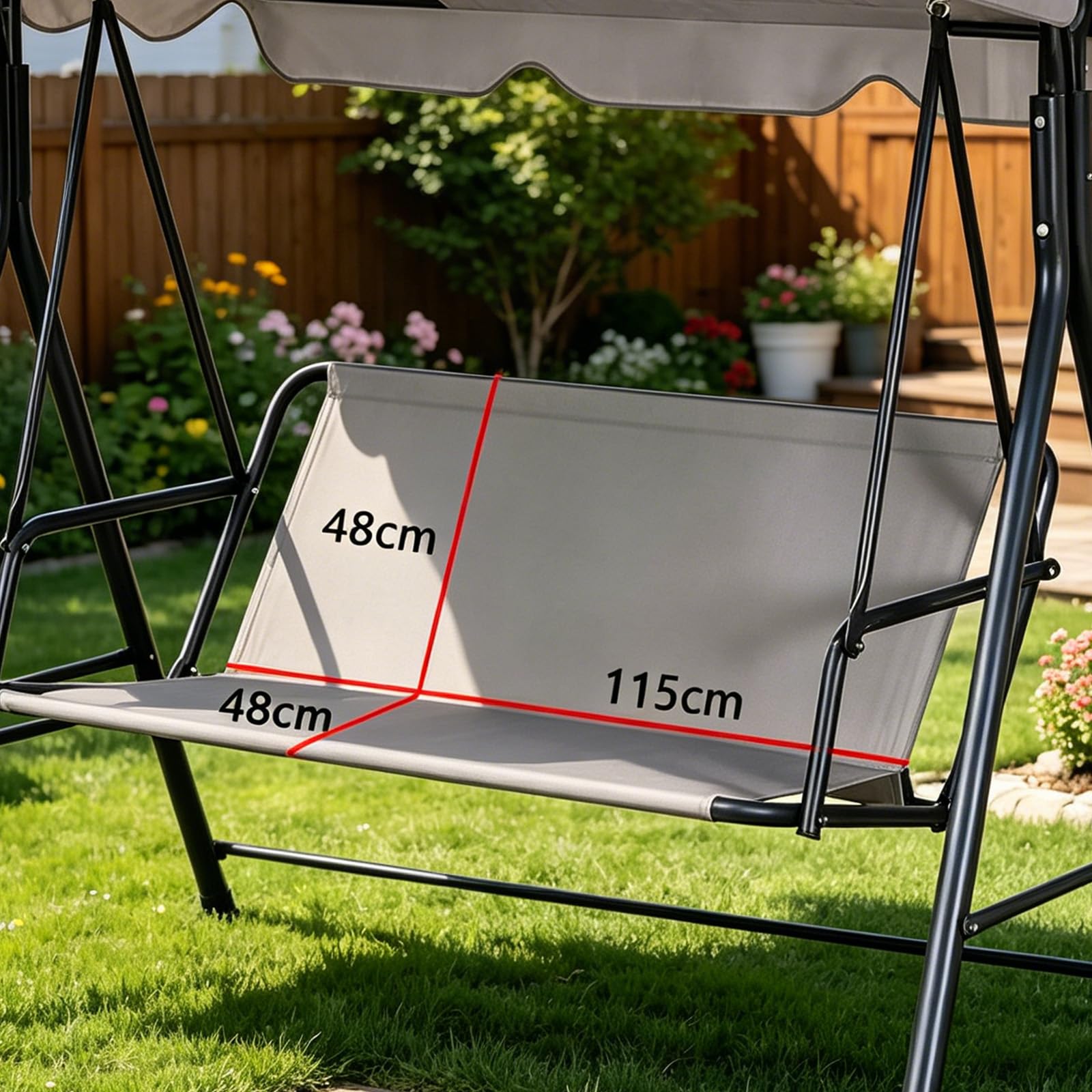 Coprisedile di Ricambio per Dondolo da Giardino, Copriseduta per Dondolo, Coprisedili per Altalena da Giardino, Copertura per Sedia da Giardino, 2 e 3 Posti, Grigio, 115 x 50 x 50 cm