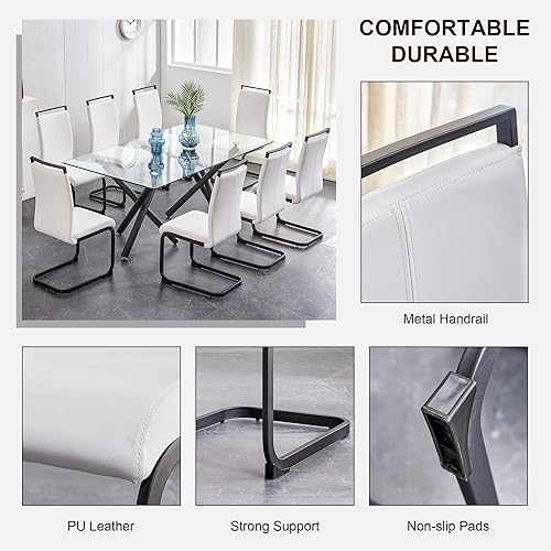 Miniatura 74 de AZmac Juego de 4 sillas de comedor modernas de cuero, sillas de cocina sin brazos, sillas de comedor con asiento acolchado tapizado y patas cromadas