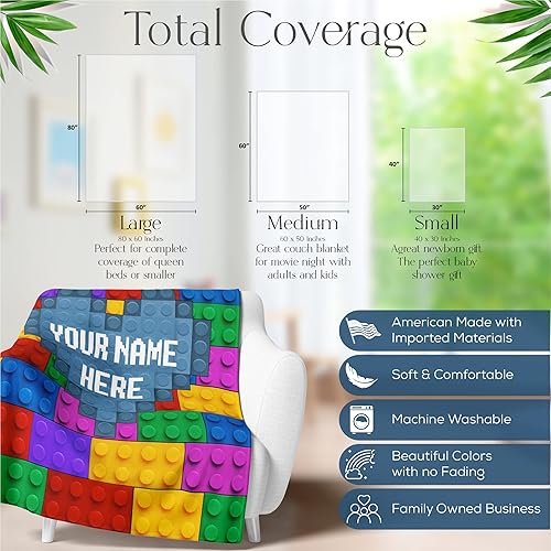 Miniatura 5 de Manta personalizada para niños y niñas, nombre personalizado, compatible con Lego, ropa de cama suave y cálida, decoración de habitación o funda de