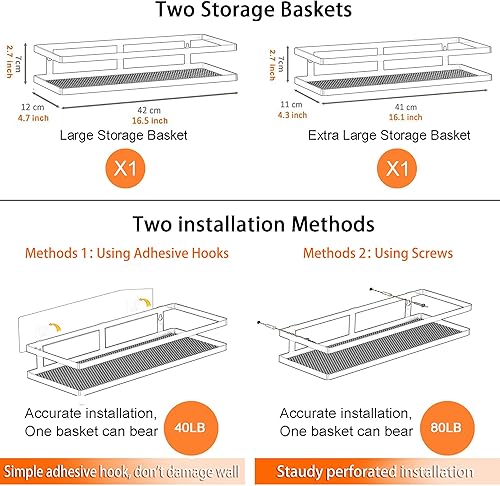 Miniatura 2 de PUSDON Cesta de metal para colgar en la pared, 2 paquetes, apta para múltiples escenas, barandilla negra grande