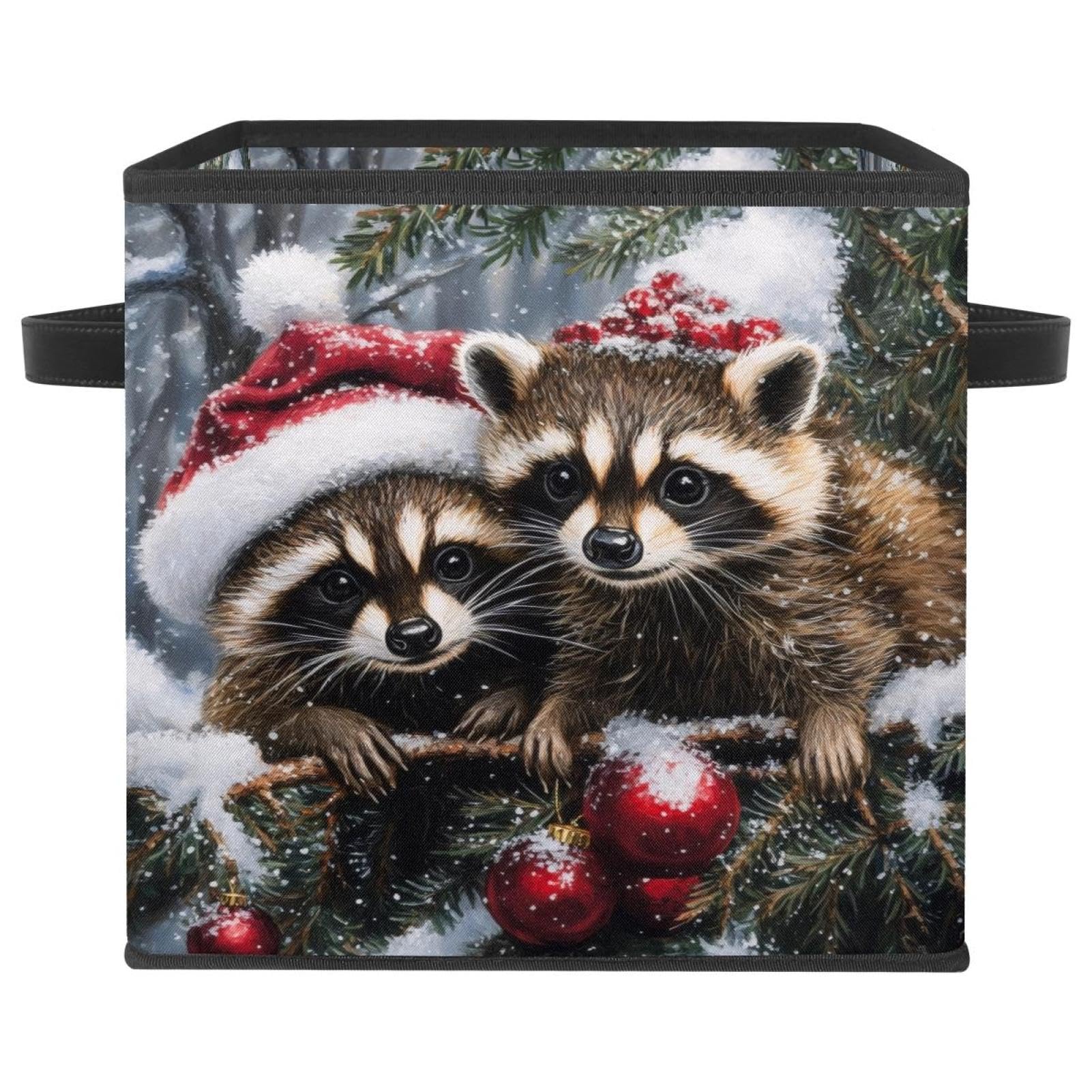 Placard encombré ? Boîte de rangement raton laveur de Noël grand cube tissu Oxford avec poignées