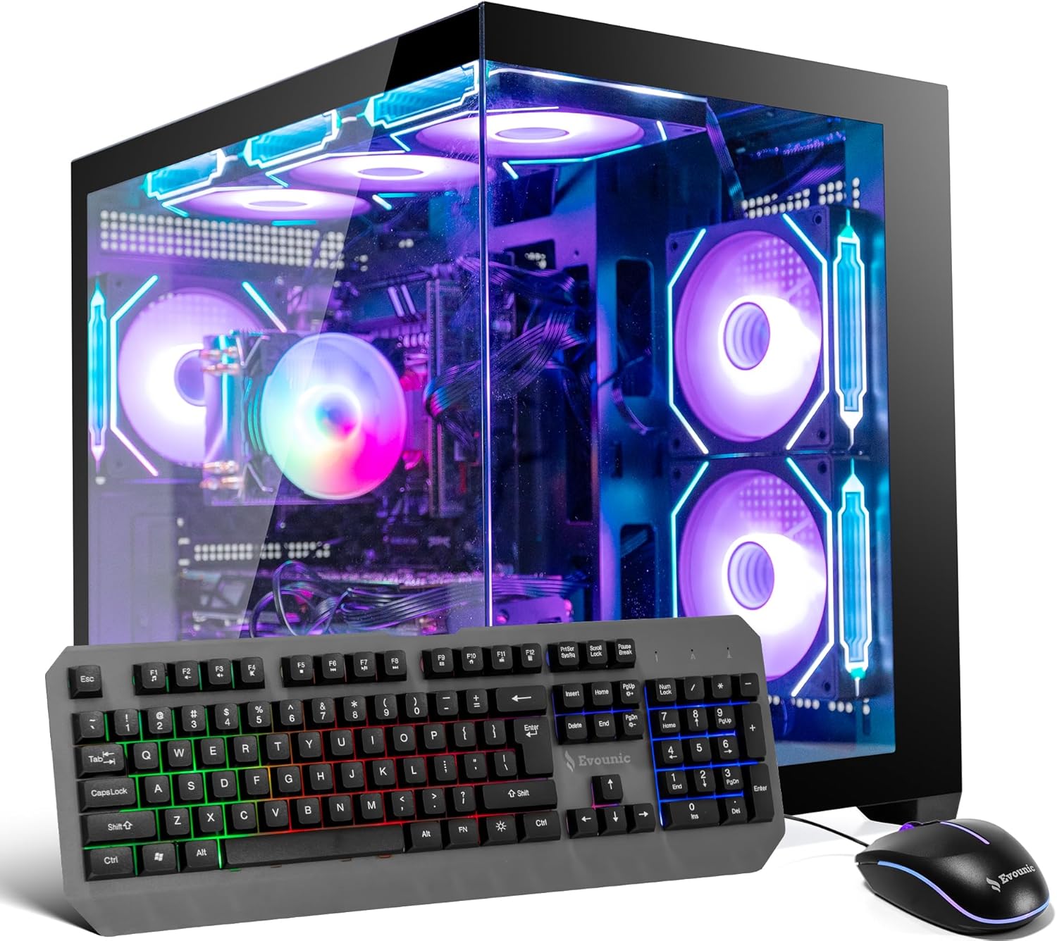 Gaming PC Computer Desktop – i7 Xeon E5 3.20GHz, Radeon RX580 8GB, 16GB RAM, 512GB SSD + 1TB HDD, WiFi 6 & Bluetooth 5.4, 9× ARGB Fans, Windows 11Pro, High-Performance Gaming Tower