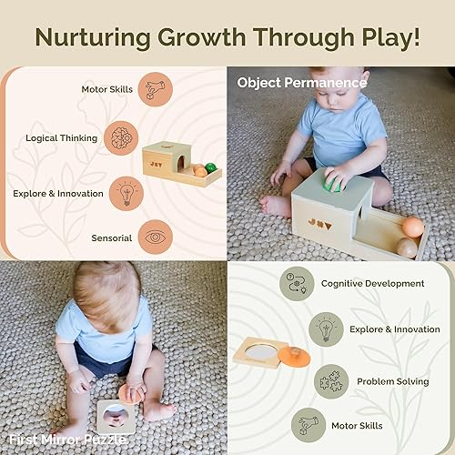 Miniatura 3 de Jackie & Vancie Juguetes Montessori para niños de 1 año, kit de juego sensorial 6 en 1, juguetes de aprendizaje de madera con permanencia de