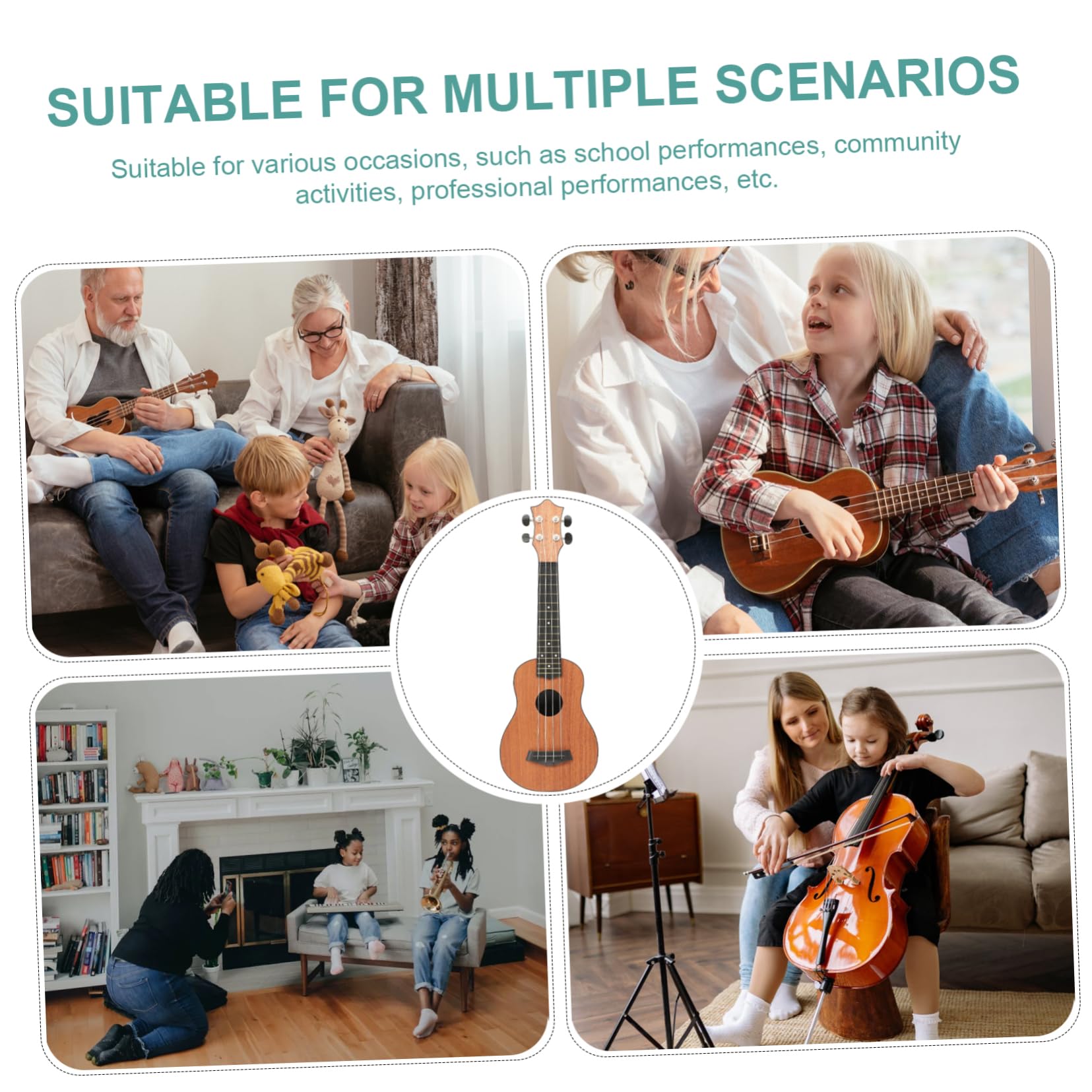 Ukelele Barítono Soprano De Madera Instrumento Musical Para Principiantes y Adultos