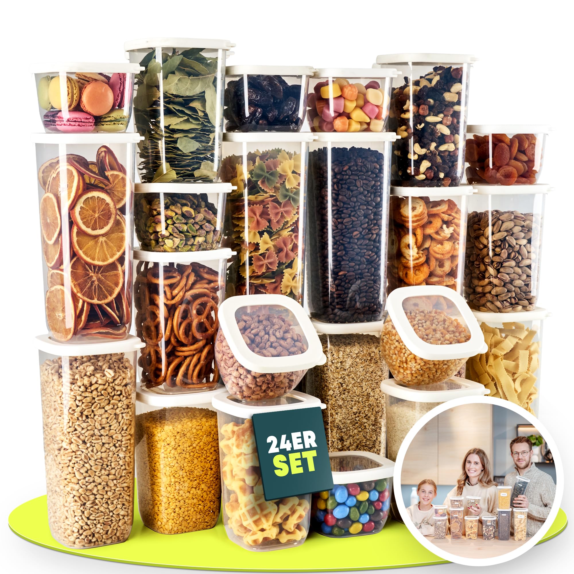 uandu Vorratsdosen mit Deckel luftdicht – 24er Vorratsbehälter Set BPA Frei, Aufbewahrungsdosen Küche für Müsli, Mehl & Zucker, Mit Etiketten