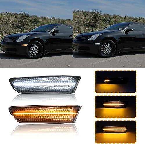 Aexploer Luces de marcador laterales LED compatibles con G35 2D Coupe 2003-2007Skyline V35 Coupe 2002-2007, luces de marcador de parachoques