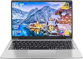 [Win 11/Office 2019] 14.1-Inch Laptop, 8G DDR4 128GB SSD Celeron J4105 Quad Core CPU (up to 2.5 GHz),FHD Narrow Bezel IPS 1920x1080 Resolution/Webcam/BT and 2.4G/5G Dual Band WiFi, Silver