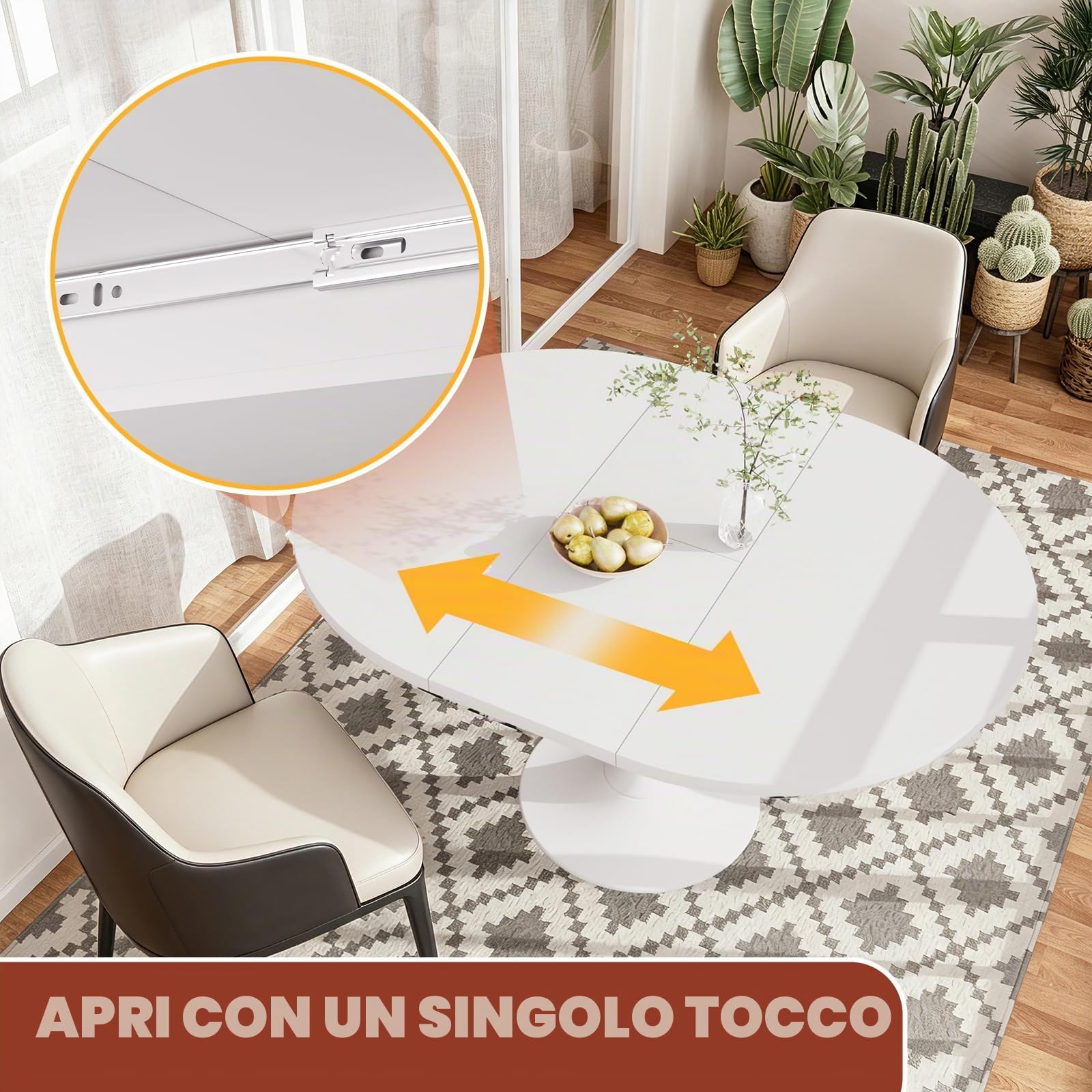 Tavolo da pranzo a tulipani allungabile, 100-130 cm, tavolo rotondo/ovale, in MDF per 2-6 persone, altezza 80 cm, moderno tavolo da pranzo per soggiorno, cucina, struttura in acciaio al