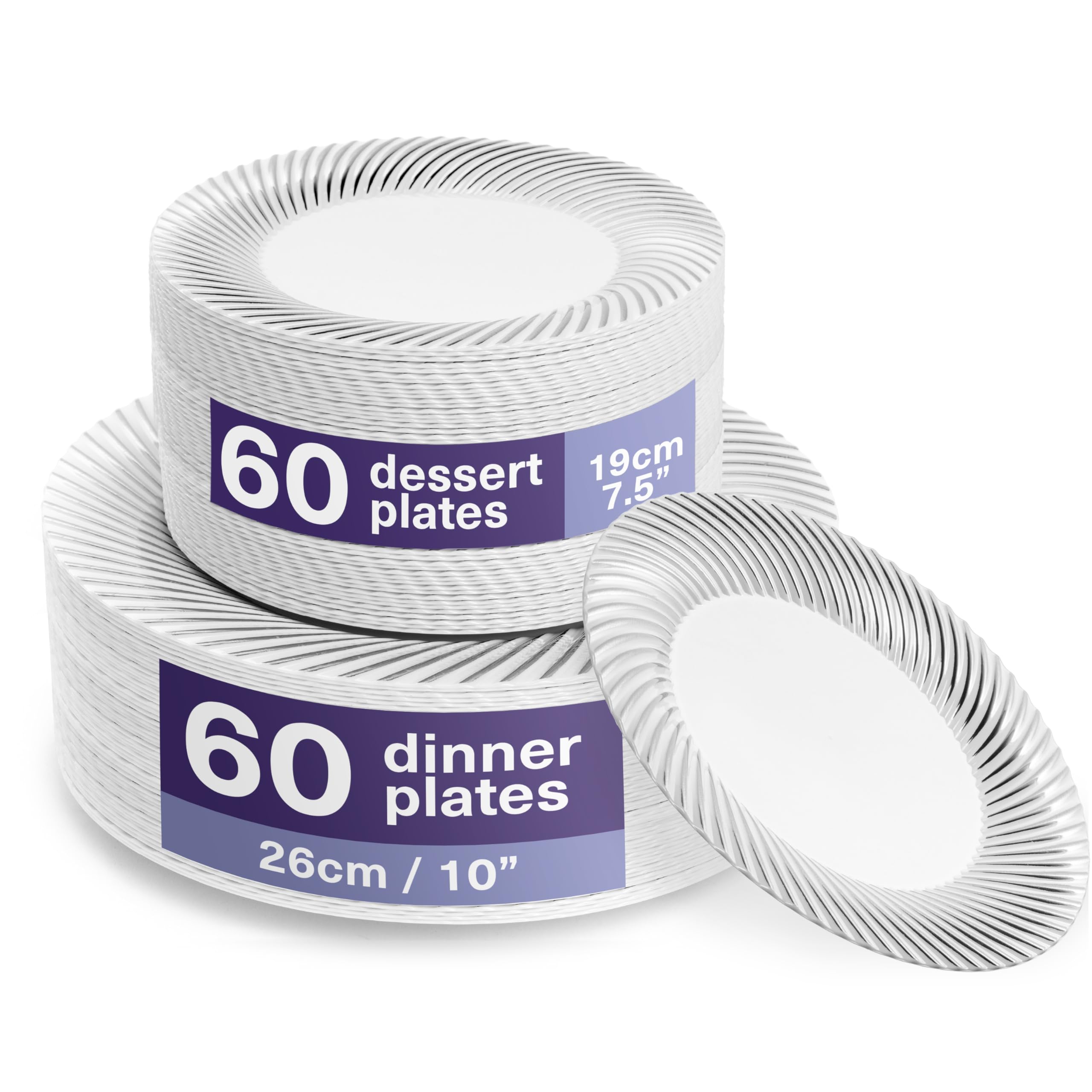 MATANA 120 Premium White Plastic Dinner & Dessert Plates - 60 x 25cm, 60 x 18cm - Elegant & Reusable Party Plates for Weddings, Birthdays, BBQ, Christmas, Parties