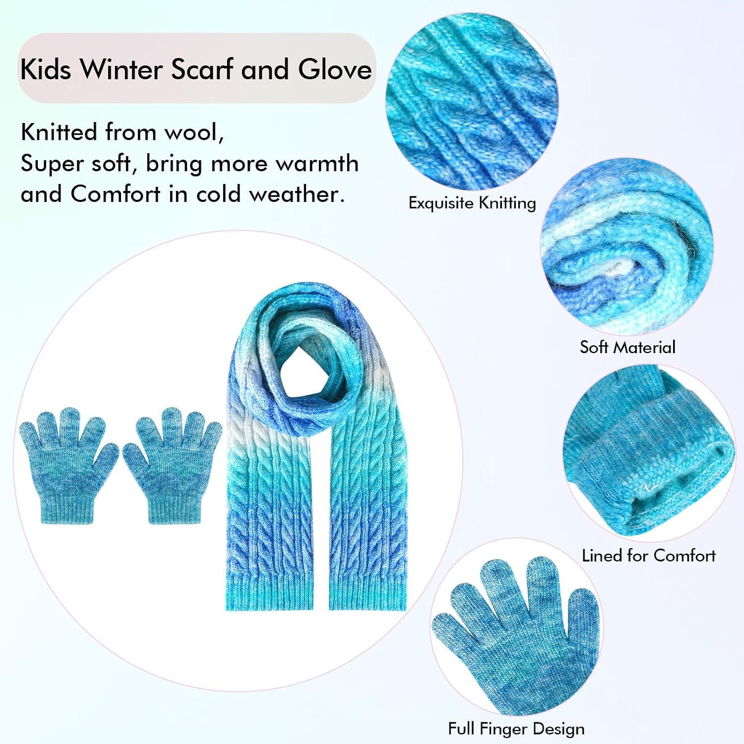Kids Winter Hat Scarf Gloves Set, Kids Beanie Hat Long Scarf Mittens with Warm Fleece Lining for Boys Girls 3-10 Years Old