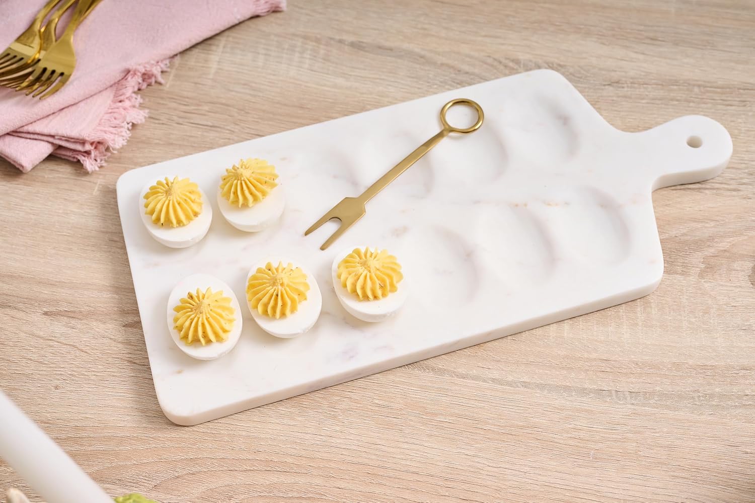 Mud Pie Marble Devil Egg Board; board 7" x 15 1/4" | fork 5 1/2"