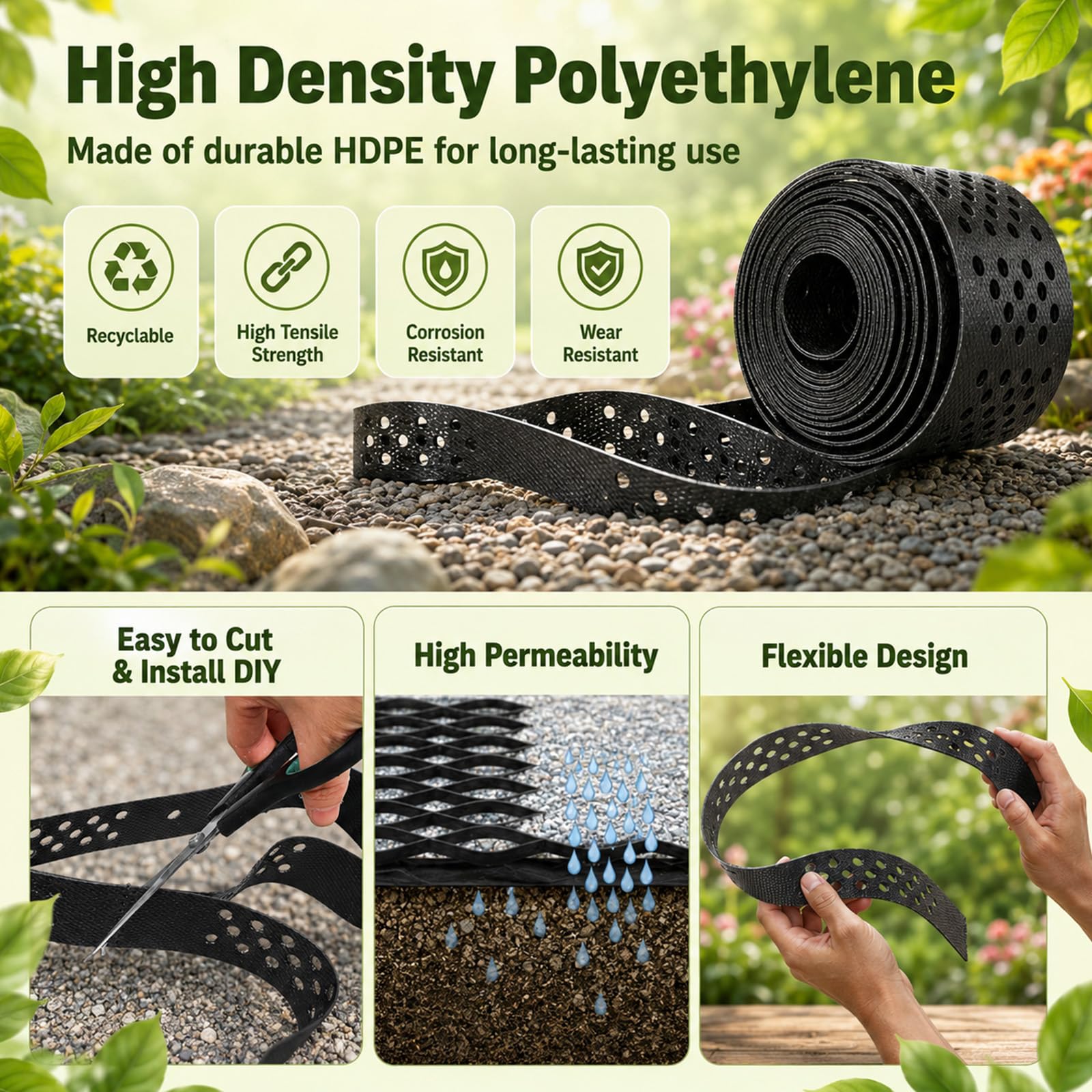 Geogriglia, 5 X 3M Celle Esagonali Per Ghiaia Tappetino Stabilizzatore In Plastica Altezza 5cm Include 40 Ancoraggi Al Suolo E 20 Fissaggi Stabilizzazione Terreno In Hdpe Griglie Prati Griglie Ghiaia