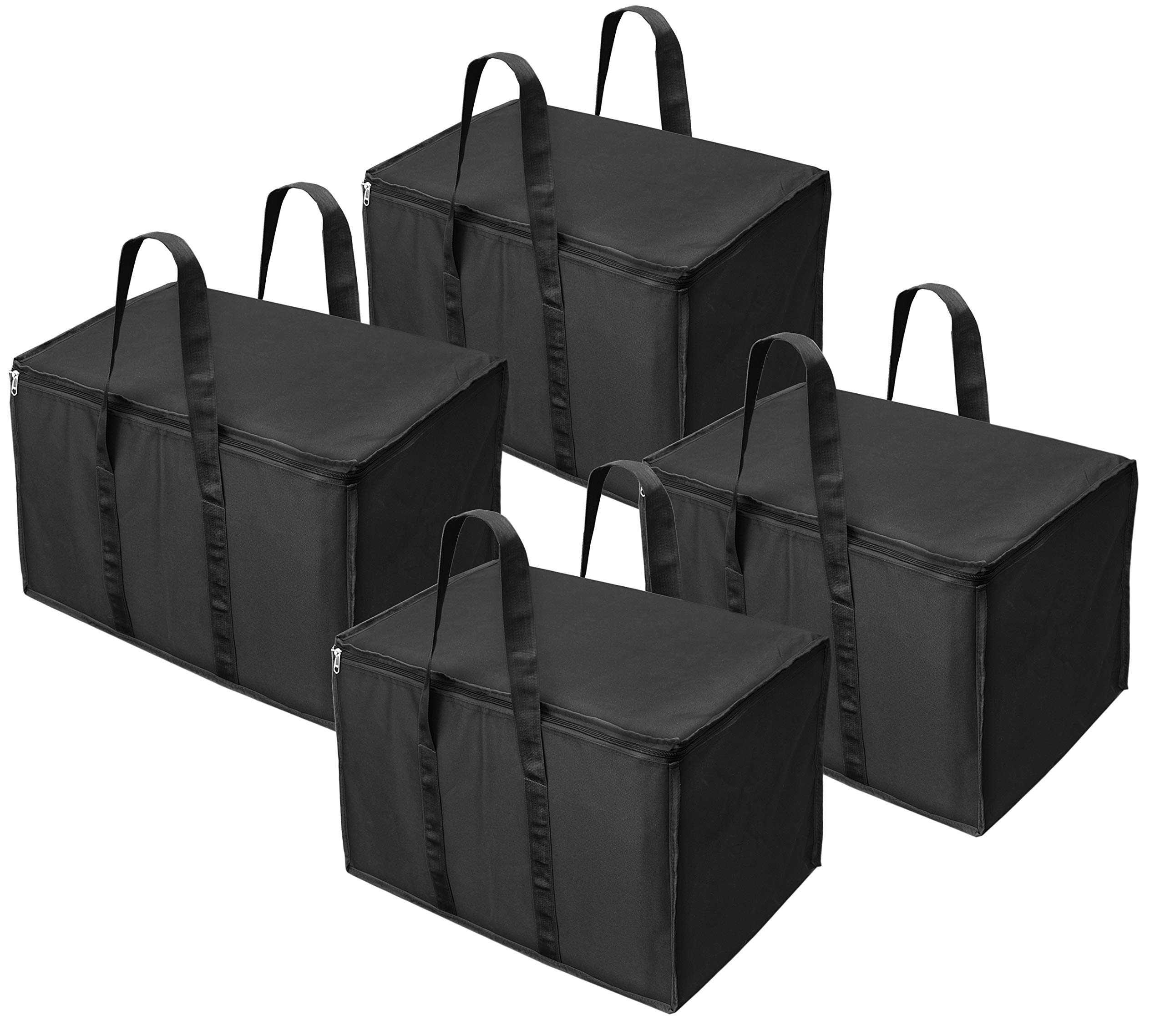 DAHSHA 4 Pack Nylon Moisture Proof Multi-Purpose 70 L Large Toys Storage Bag/Books Magazine/Blankets/Clothes Storage Organizer with Zip and Handle Rectangular(Black, 55.8x34x36.8cm)