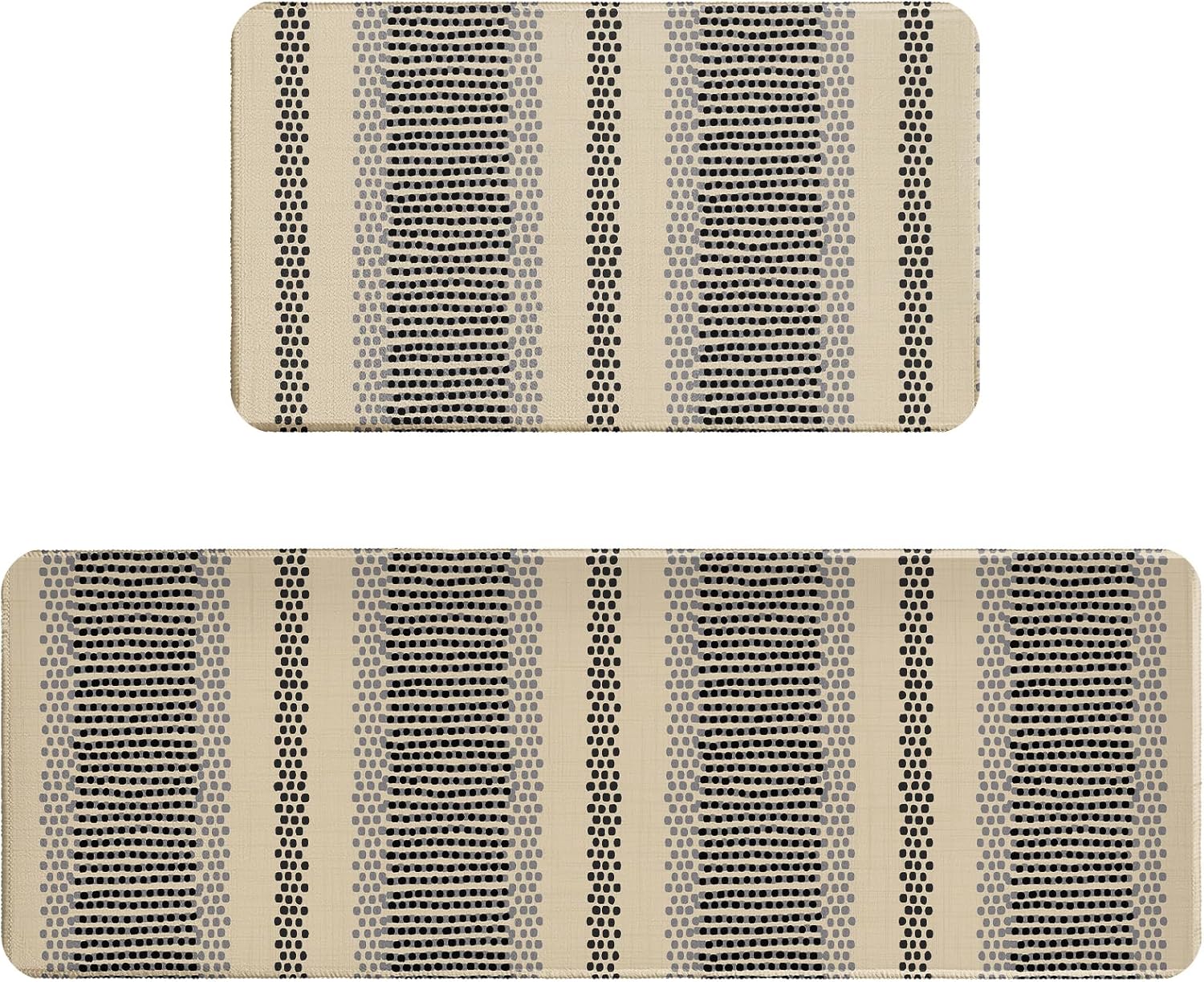 Boho Kitchen Rugs Set of 2 Black Grey Polka Dots Striped Print Modern Kitchen Mats for Floor Non Slip Neutral Farmhouse Kitchen Decor Runner Rugs, 17x47 inch and 17x30 inch