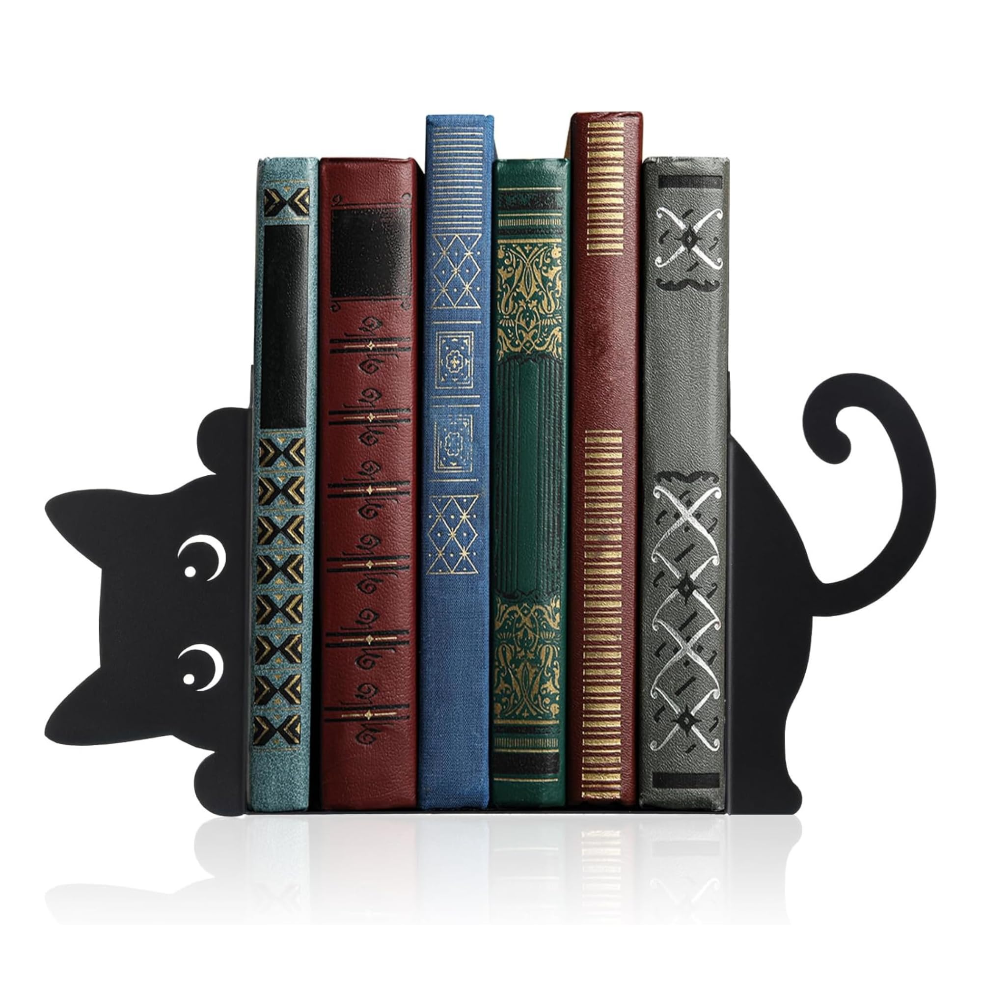 Metal Dragon Bookends Set of 2 – Heavy Duty Book Ends for Shelves & Desk, Decorative Dragon Book Holders for Home Office, Study Room, Gifts for Book Lovers & Gamers (Cute Cat)-image-26