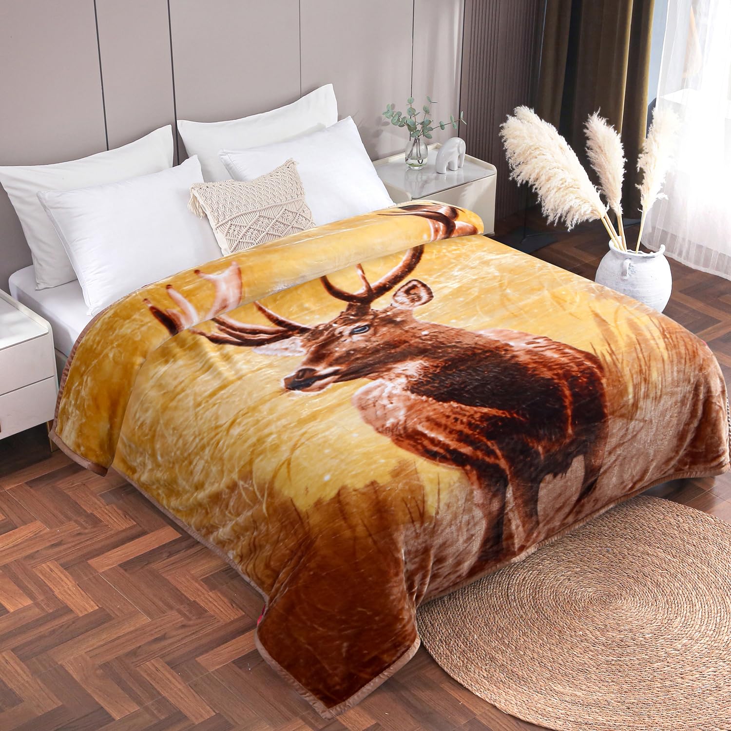 JYK Deer Print Blanket King 83'' x 91'', Thick and Warm Blanket for Winter, Soft Fuzzy Plush Bed Blanket King Size 5.7 LB, Soft Fuzzy Microfiberfy Blanket - Deer/Elephant