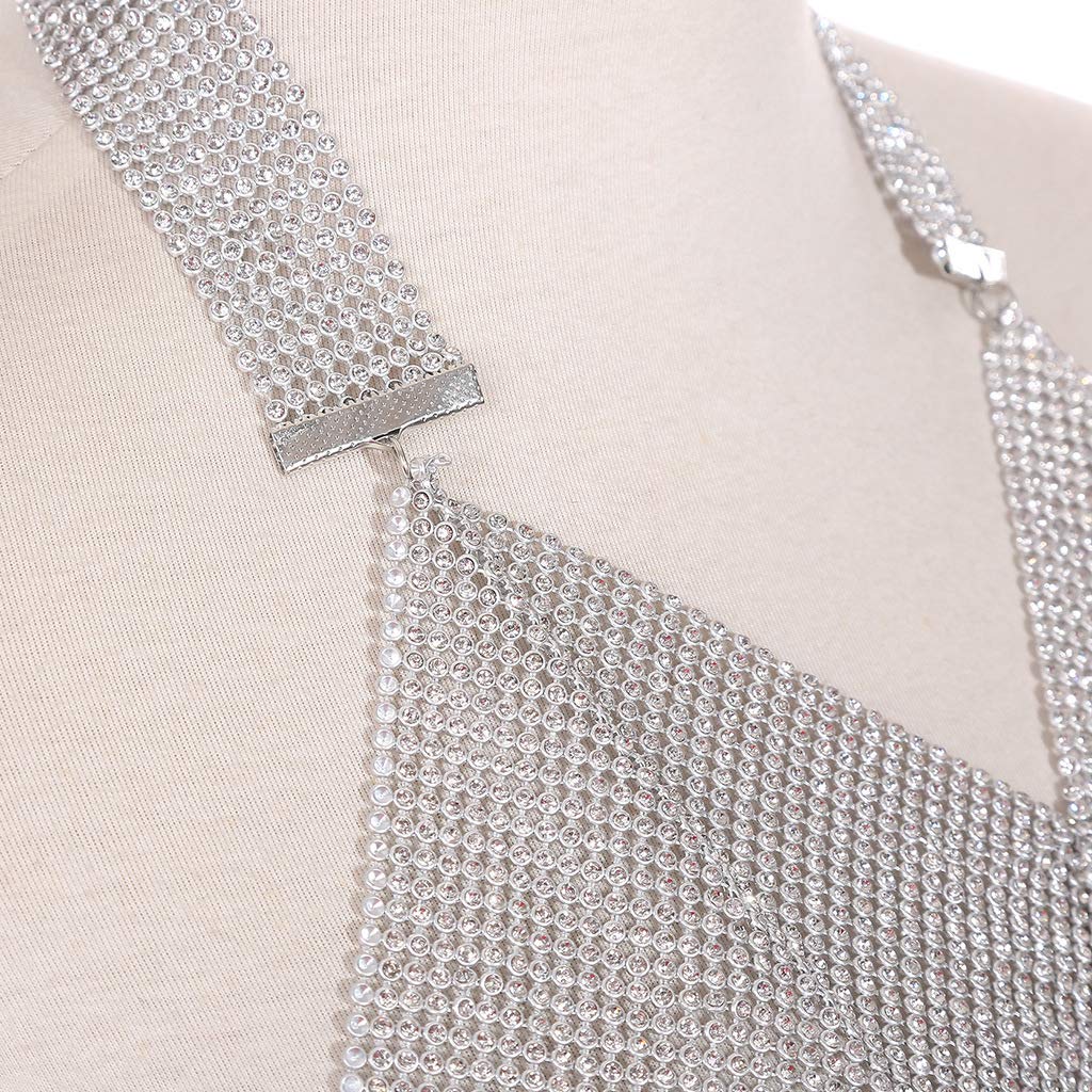 RWRAPS Diamant-Brustkette, BH, glitzernde Strasskette, Kristall-Bikini-Brustschmuck, Dessous, Damen-Nachtclub-Kleidung (Gold) (Silber)