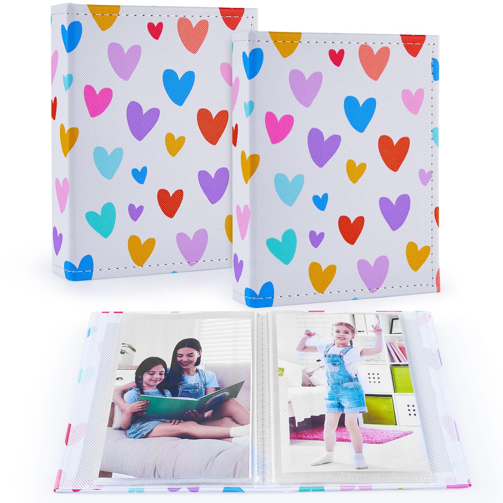 FIODAY 2 Pcs Photo Albums 4x6, Small Mini Photo Albums Holds 52 Photos Cute Picture Album Leather Photo Book for Kids Birthday Family Wedding Anniversary Album