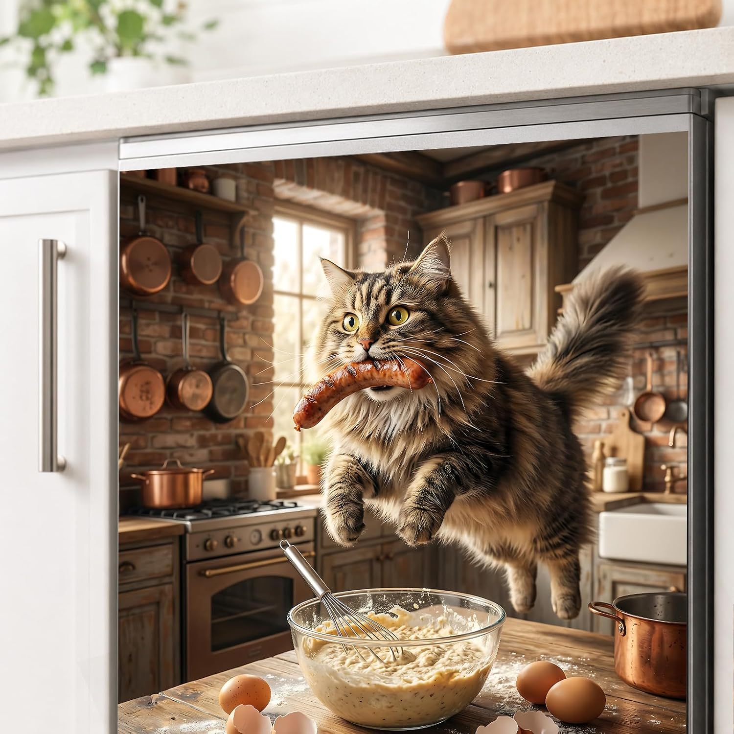Cute Cat Kitchen Dishwasher Magnet Cover, 23 x 25.6 in Magnetic Dishwasher Door Cover, Decorative Dishwasher Panel Cover for Cute Cat Kitchen Decor, Removable Appliance Magnet