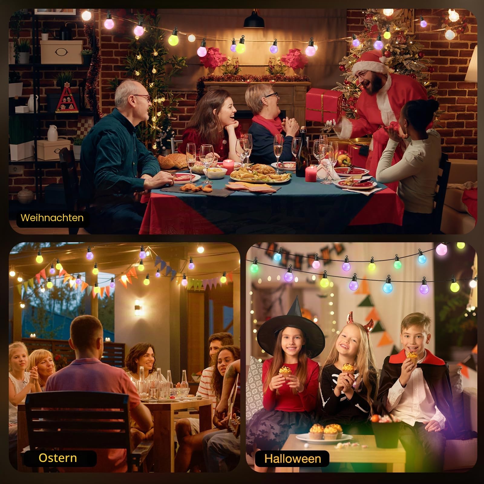 Lichterkette Outdoor, 100ft/30M Lichterkette Außen mit 50 Glühbirnen, Fernbedienung und App, Timer, 16 Millionen Farben und über 58 Szenenmodi, Wasserdichte Led Lichterkette für Party Garten