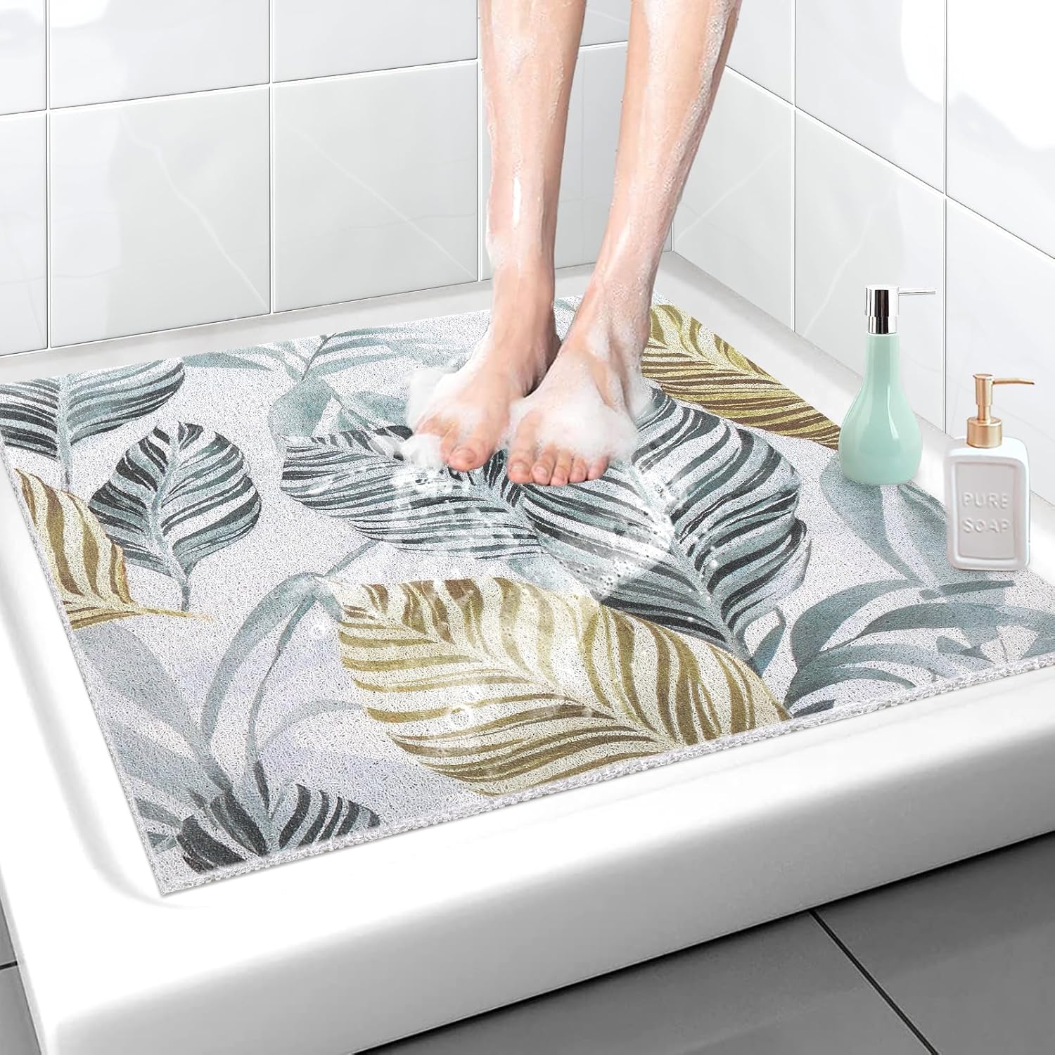 Square Shower Mat, 36x36 Inch Extra Large Non Slip Shower Mats for Inside Shower, Soft PVC Loofah Shower Mat Anti Slip Quick Drying, Shower Stall Mats for Home, Holtel, Bathroom