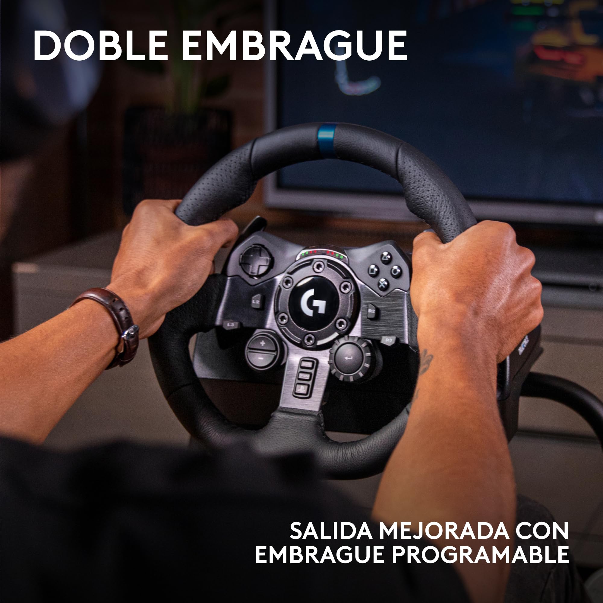 Logitech G G923 Racing Wheel and Pedals, Force Feedback TRUEFORCE,1.000 Hz, respuesta eficaz, control de salida de doble embrague, volante auténtico, para PS5, PS4, PC, Mac - Negro