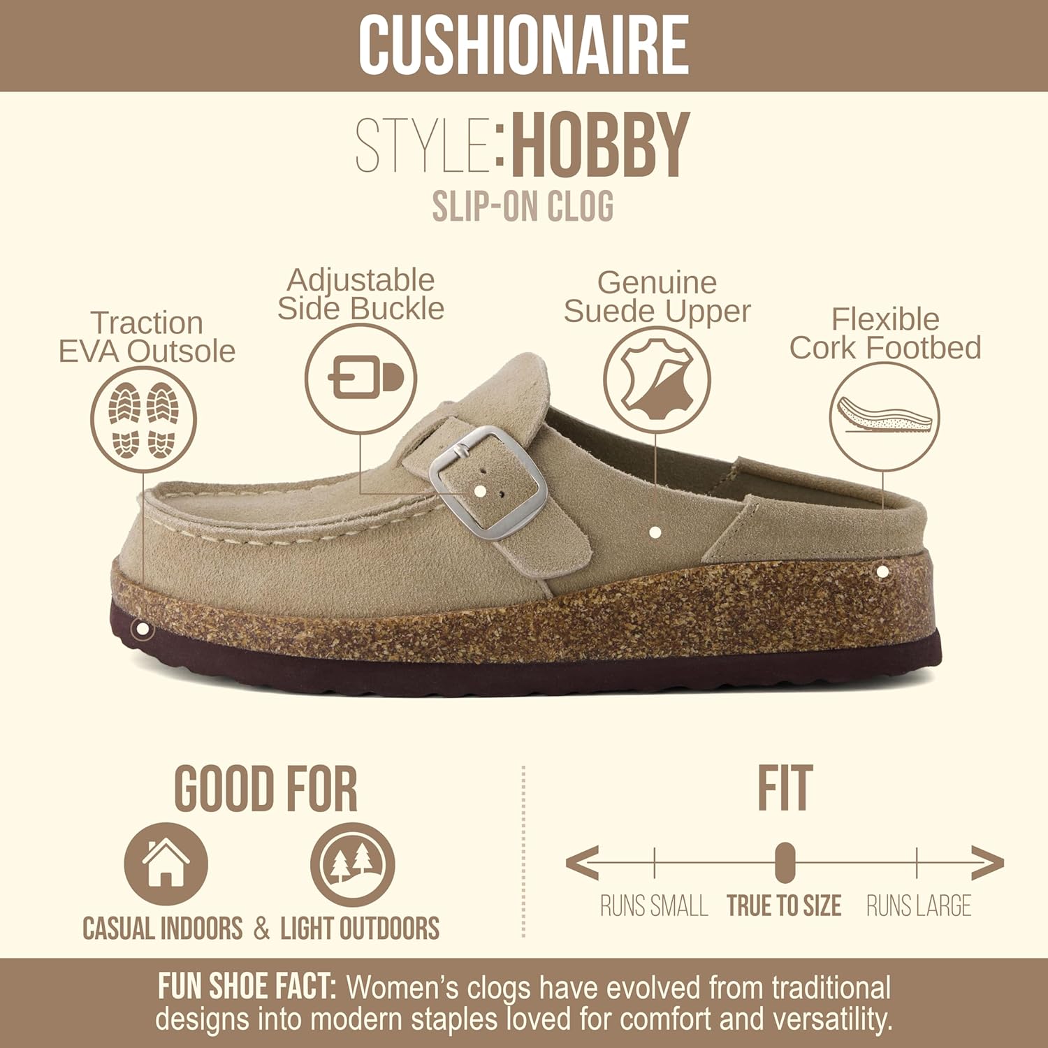 CUSHIONAIRE Hobby Genuine Leather Suede Mule Clogs for Women with Buckle Strap and Cork Footbed, Supportive All-Day Comfort in Womens Shoes - Image 4