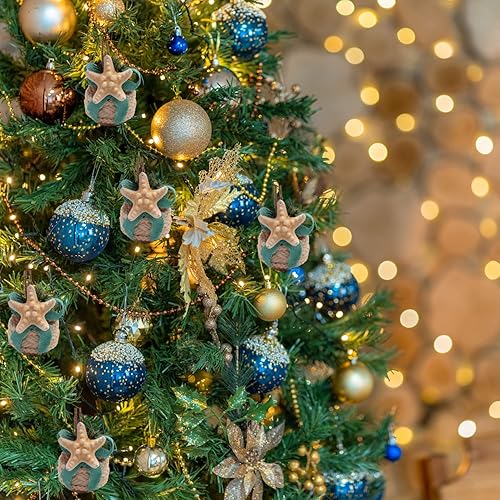 Miniatura 3 de Needzo Decoración navideña náutica colgante, estrella de mar con cesta de cuerda de yute, decoración navideña temática de playa para interiores y