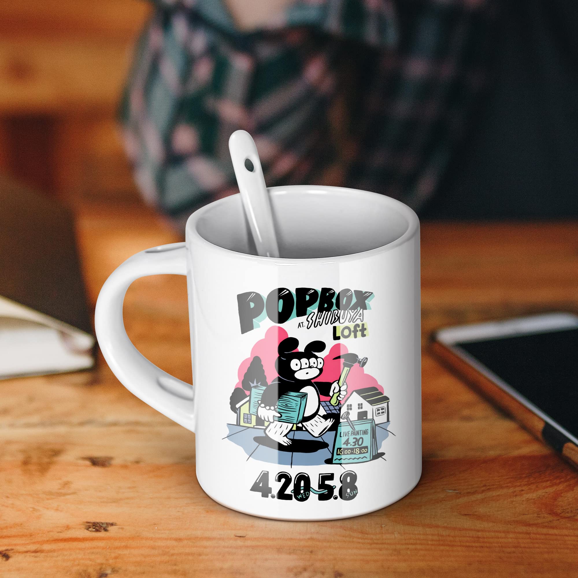 AGH Tazas de café de sublimación en blanco de 11 onzas, tazas de cerámica rectas blancas con interior blanco, asa, cuchara, paquete a granel de 12