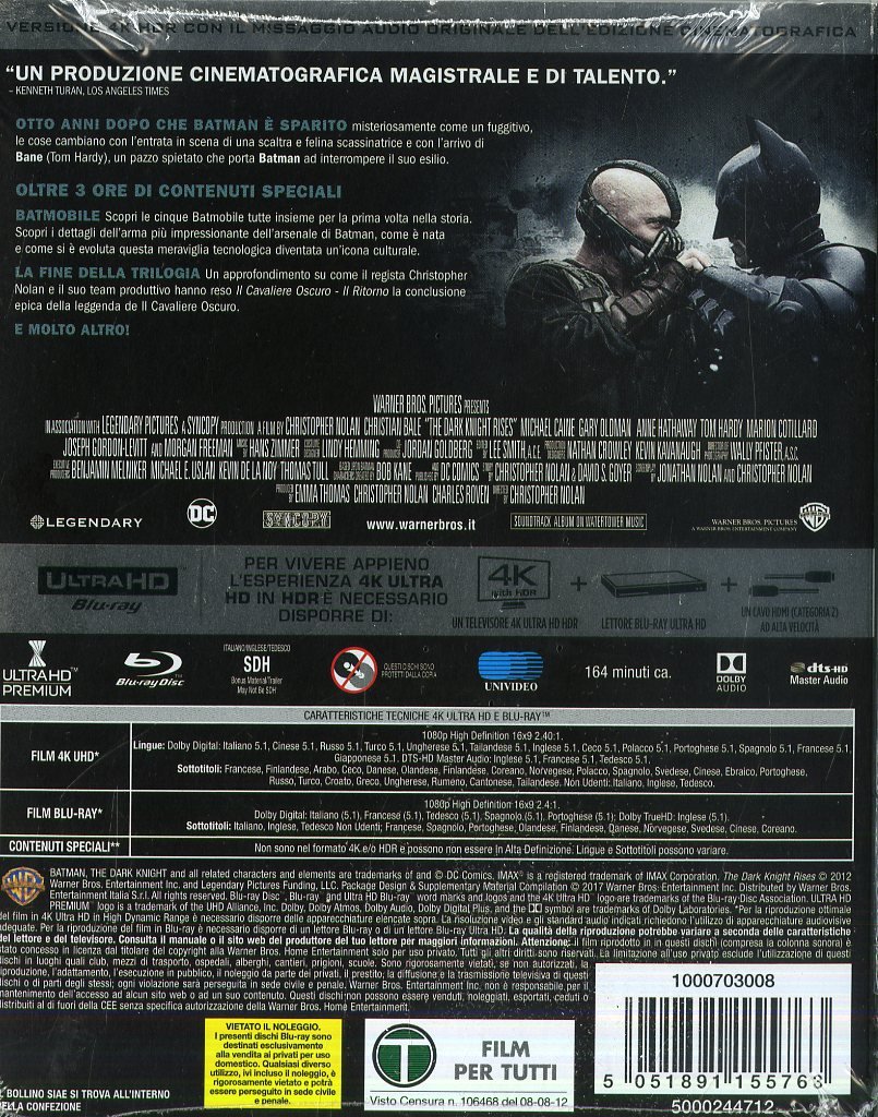 Il Cavaliere Oscuro Il Ritorno (4K Ultra-HD+Blu-Ray)