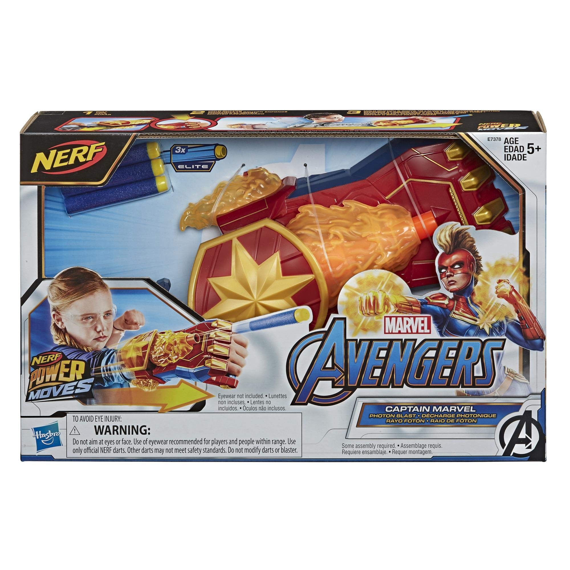 Power Moves Captain Marvel Photon Blaster, NERF Dart Shooting Toy for Kids, Role Play, Toys for Kids 5 Years and Older
