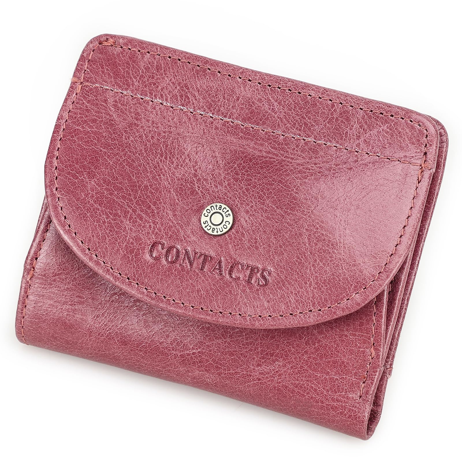Portefeuille décontracté pour femme 100 % cuir véritable avec poche pour pièces de monnaie pour femme, Beige rose., S, Pochette à monnaie
