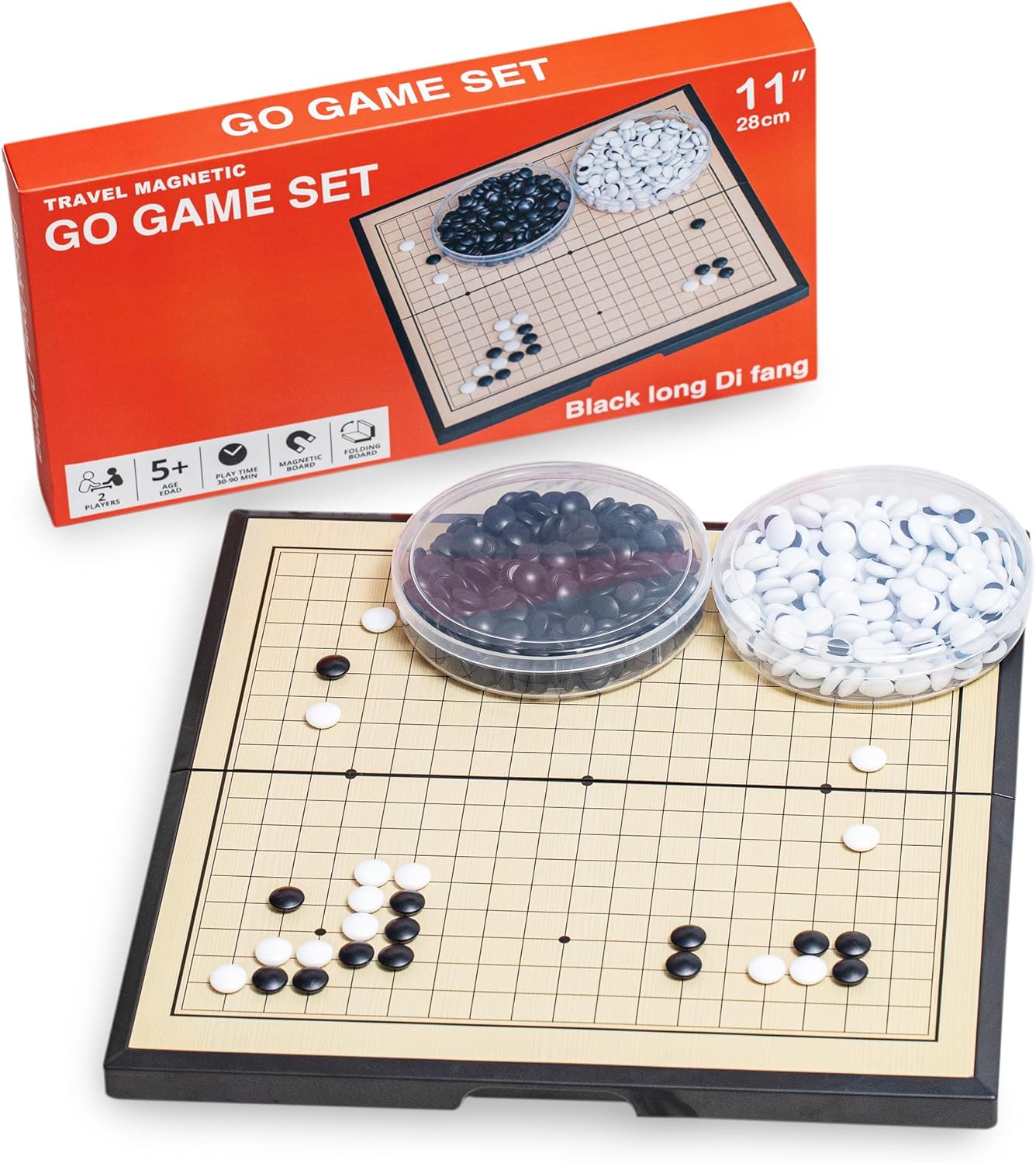 Go Game Set 11 inches - Foldable, Portable and Travel Set, (19 x 19) Strategic Magnetic Board Game (weiqi)