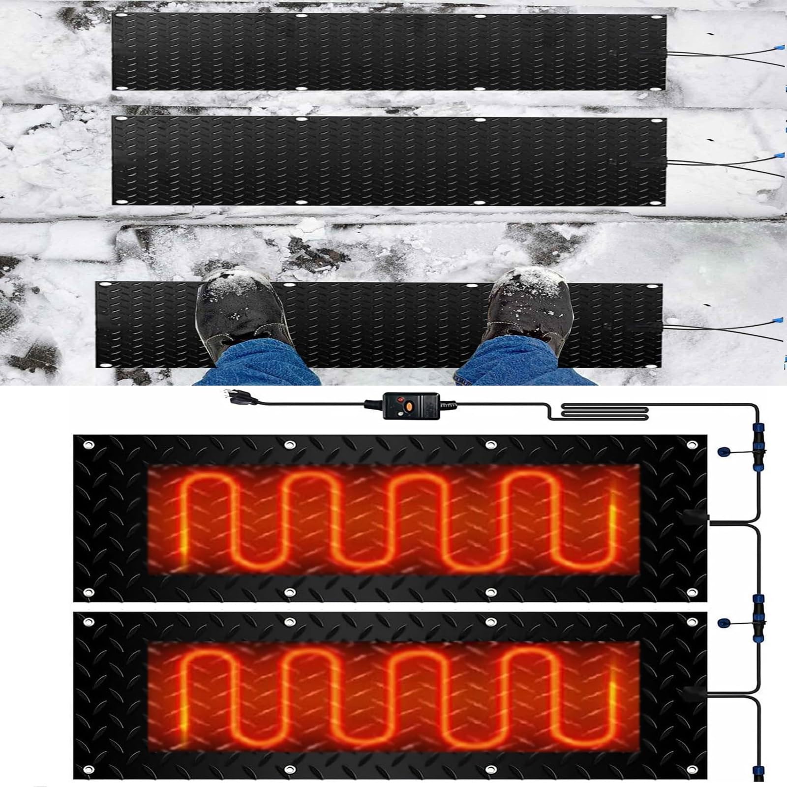 Tapis de fonte de neige for extérieur - Tapis de fonte de neige et de glace antidérapant en PVC avec cordon d'alimentation for l'hiver(40x160cmx2Pcs)