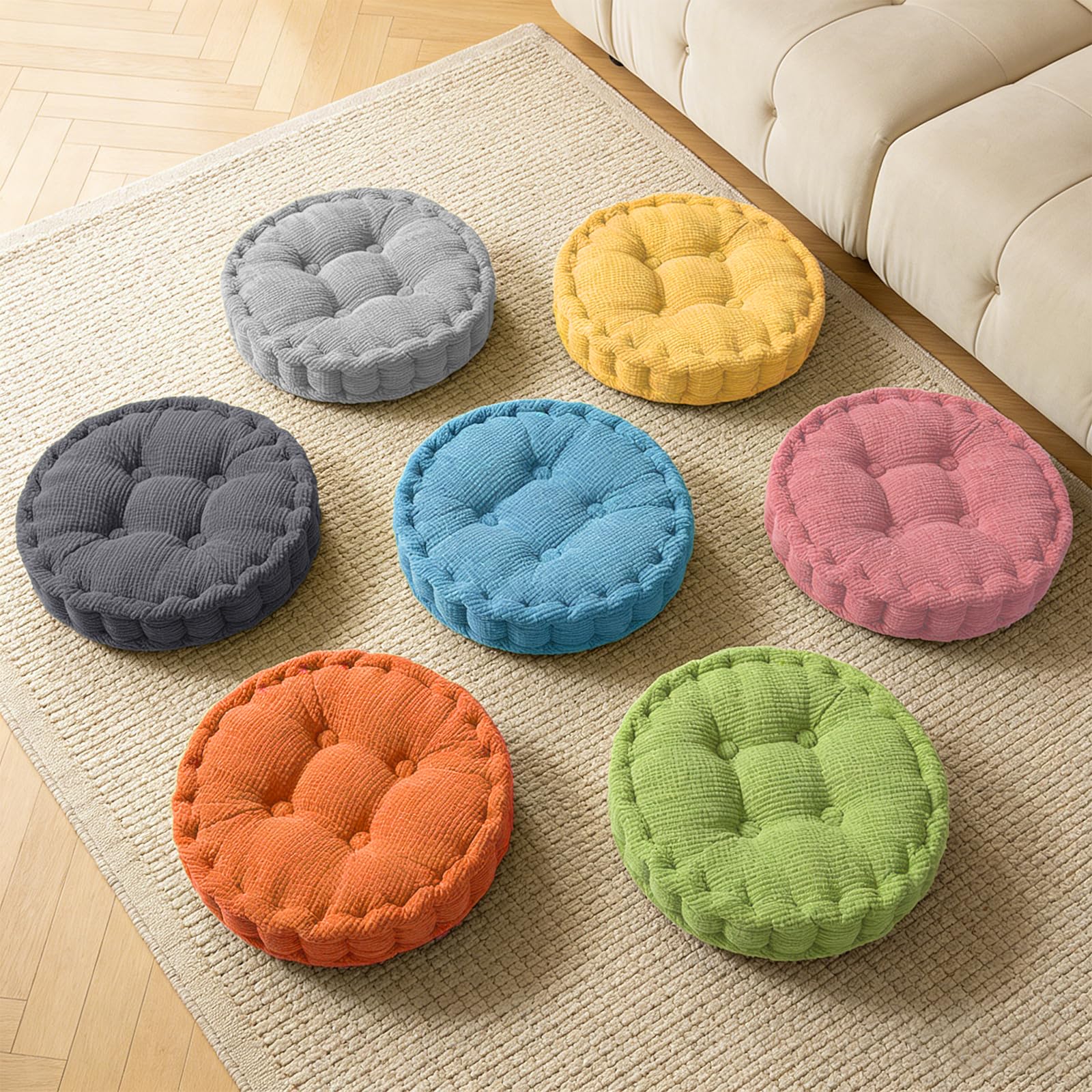 Cuscino per sedia rotondo, set di 2 cuscini per pavimento, 40 x 40 cm, cuscino per sedia in cotone, imbottito, cuscino per yoga, letto per animali domestici, cuscino per interni ed esterni, set di