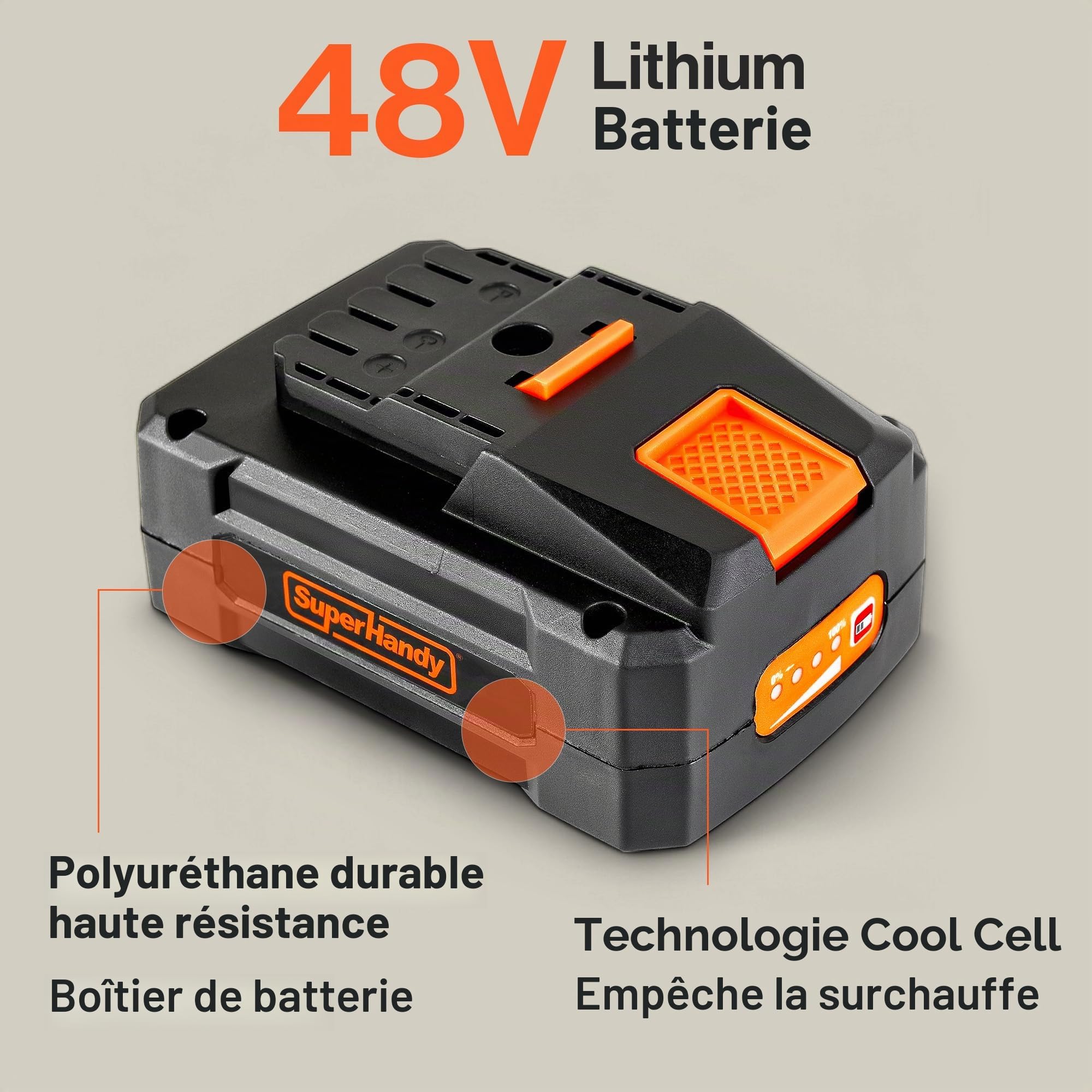 SuperHandy Accumulateur lithium-ion professionnel super résistant 48 V CC 2 Ah 88,8 W heures (accumulateur pour scooter de mobilité SuperHandy treuil, tarière et plus)
