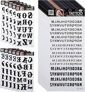 Realistic Temporary Tattoos, 20 Sheets Letters Temporary Tattoos- 4 Assorted Alphabet, Waterproof Fake Tattoos Stickers, Semi Permanent Tattoo for Adult Kids