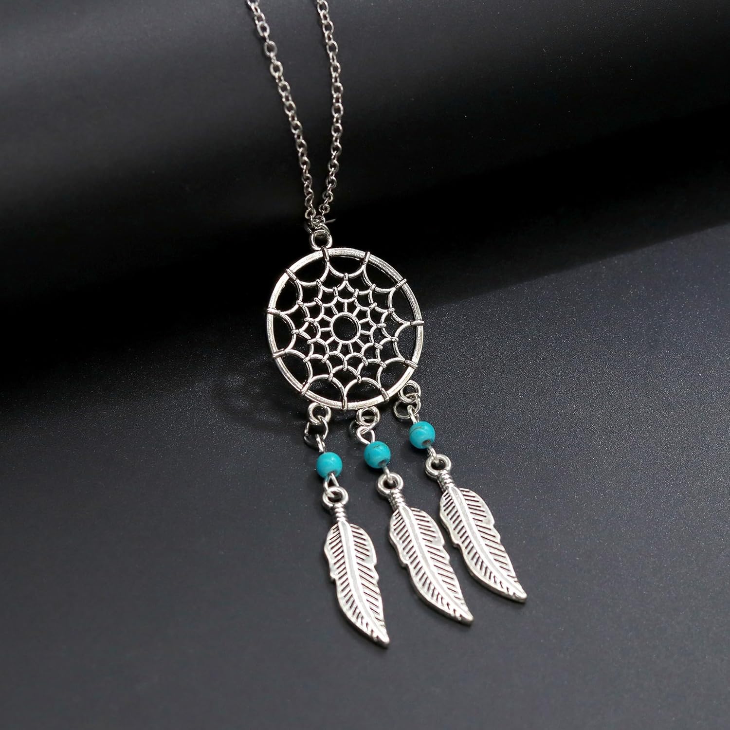 AILUOR Bohemian Dream Catcher Necklace, Feather Turquoise Beads Long Chain Necklace Jewelry for Women Gifts - Image 4
