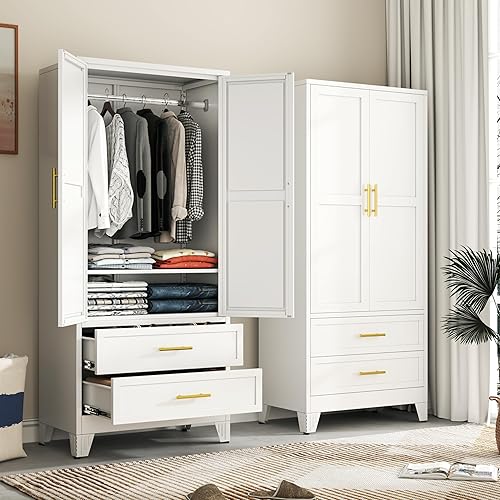 Miniatura 15 de Armario de metal de 71 pulgadas de alto, estante ajustable, armario de metal para ropa para dormitorio (1 cajón, negro)