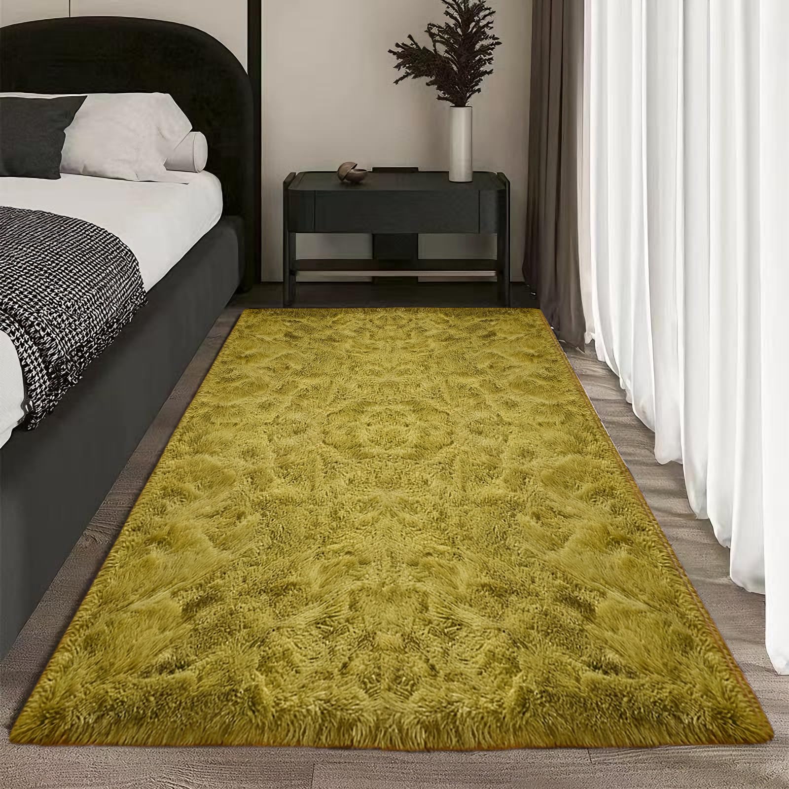 Tapis à poils longs ne perd pas ses poils avec envers antidérapant vert