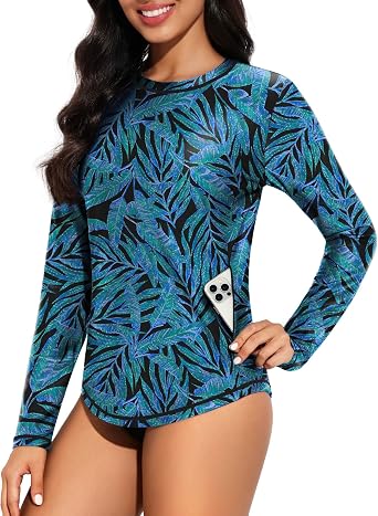Womens Rash Guard UPF 50+ Long Sleeve Swim Shirts UV Protection Shirts Quick Dry Swimsuit Top Bathing Suit Top