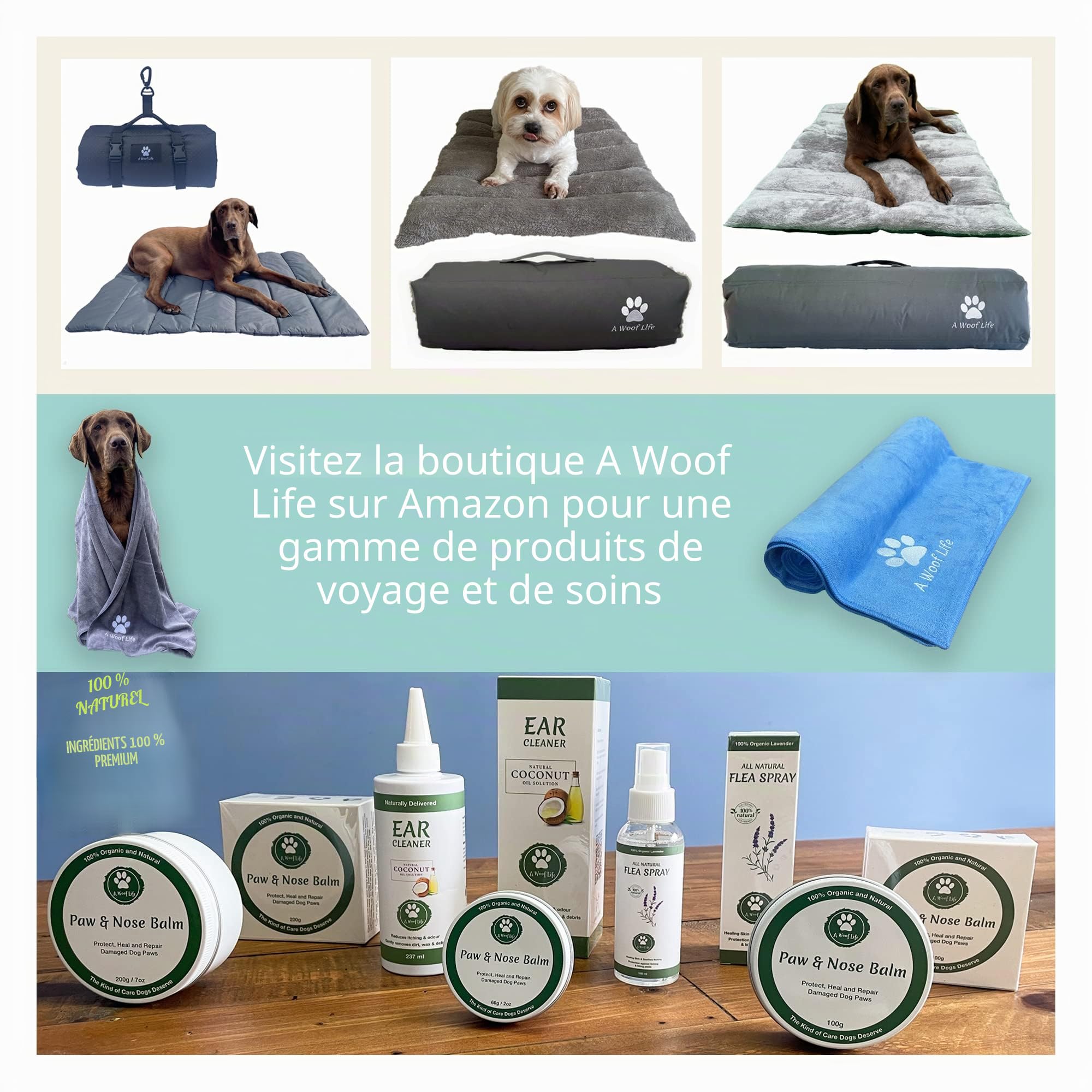 │ Grand lit de Voyage pour Chien │ Tapis Enroulable pour intérieur et extérieur avec Base résistante à l'eau et Couverture Souple │ Idéal pour Le Jardin, Le Camping, Le Coffre de Voiture