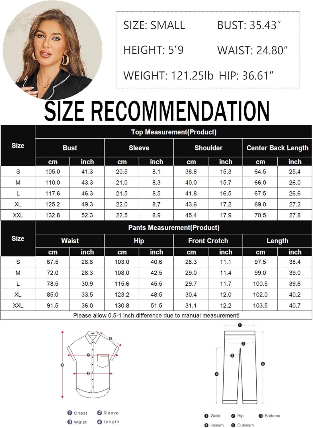 Ekouaer Womens Pajama Sets Button Down Pjs 2 Piece Short Sleeve Sleepwear with Pants Soft Loungewear - Image 6